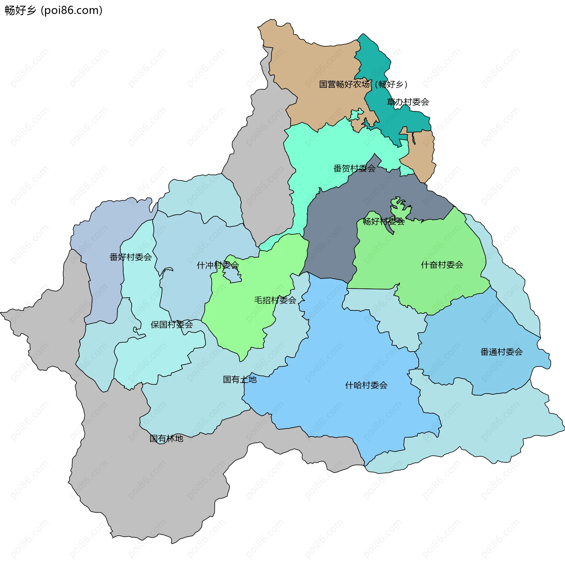 畅好乡边界地图(五级行政区划)