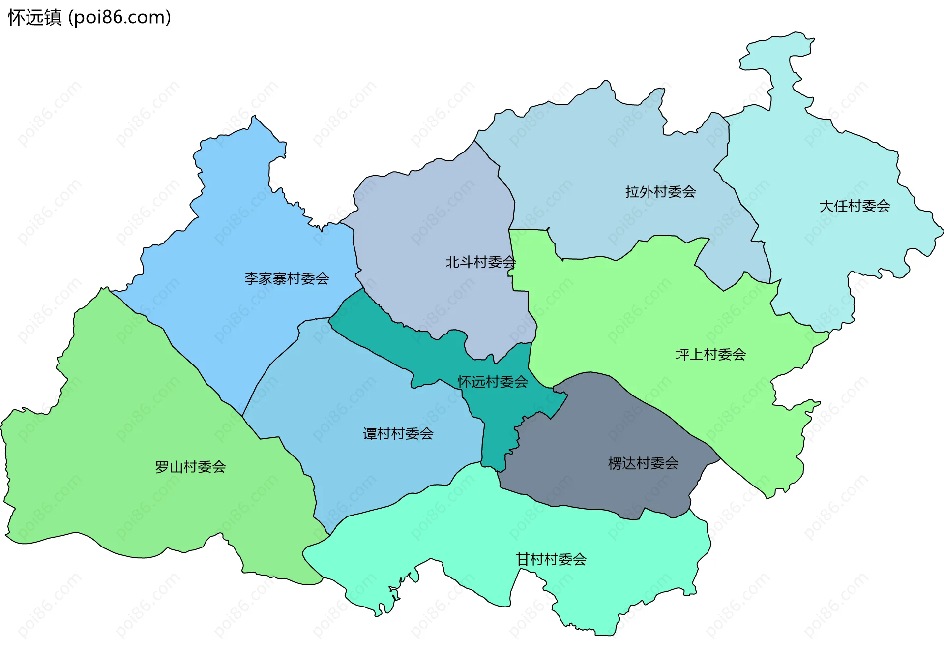 怀远镇边界地图(五级行政区划)