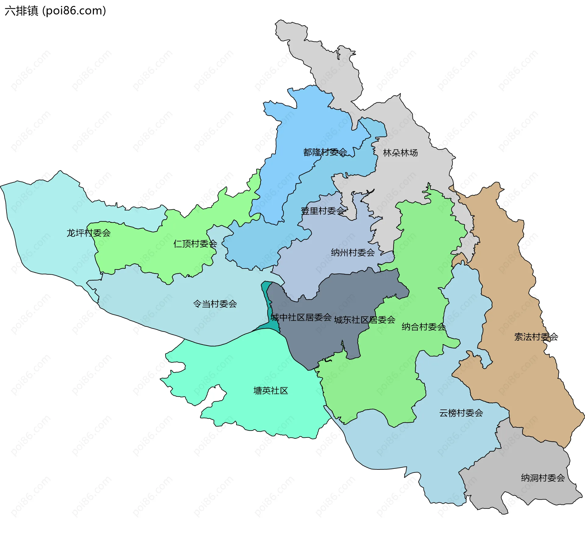 六排镇边界地图(五级行政区划)