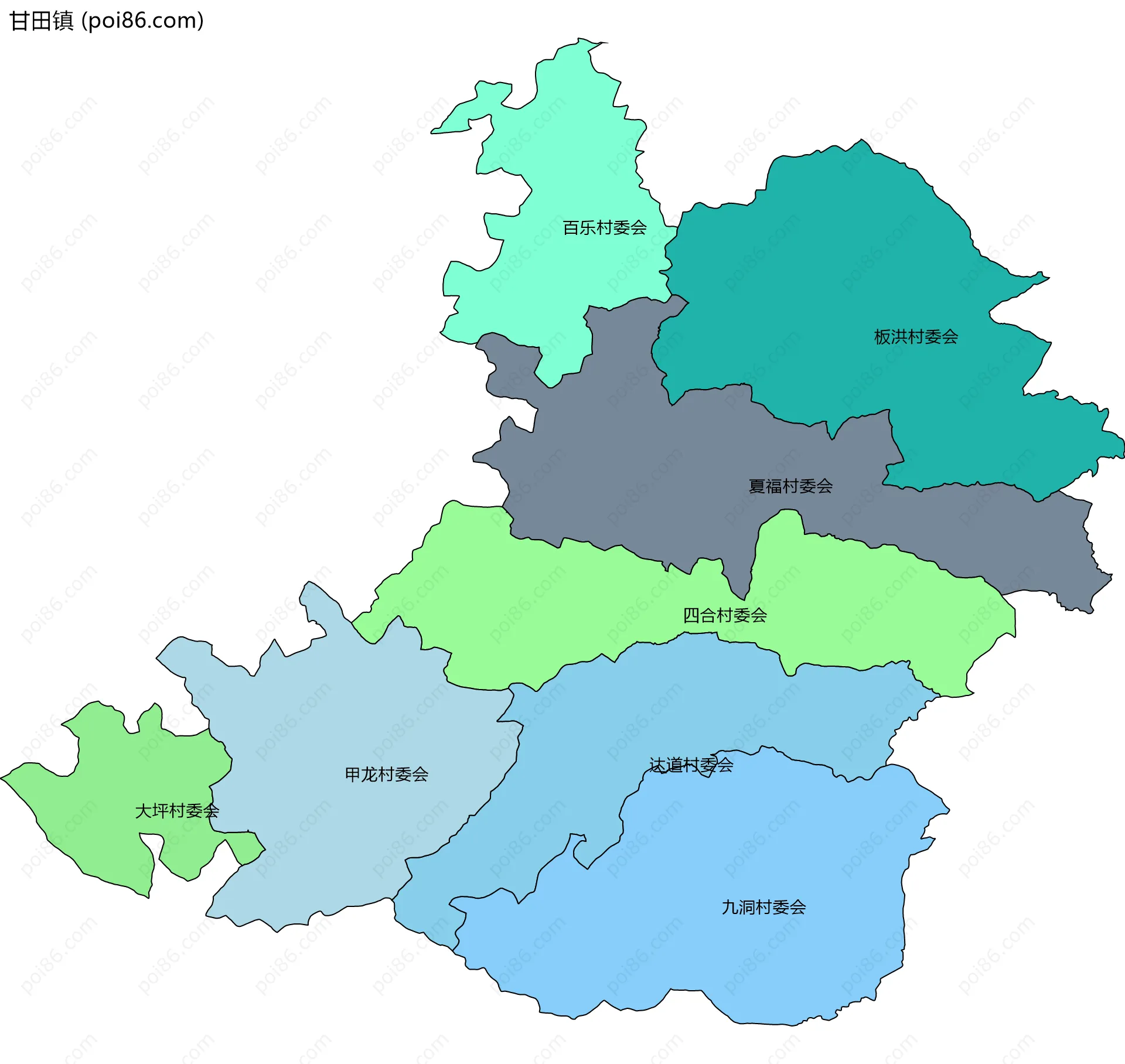 甘田镇边界地图(五级行政区划)