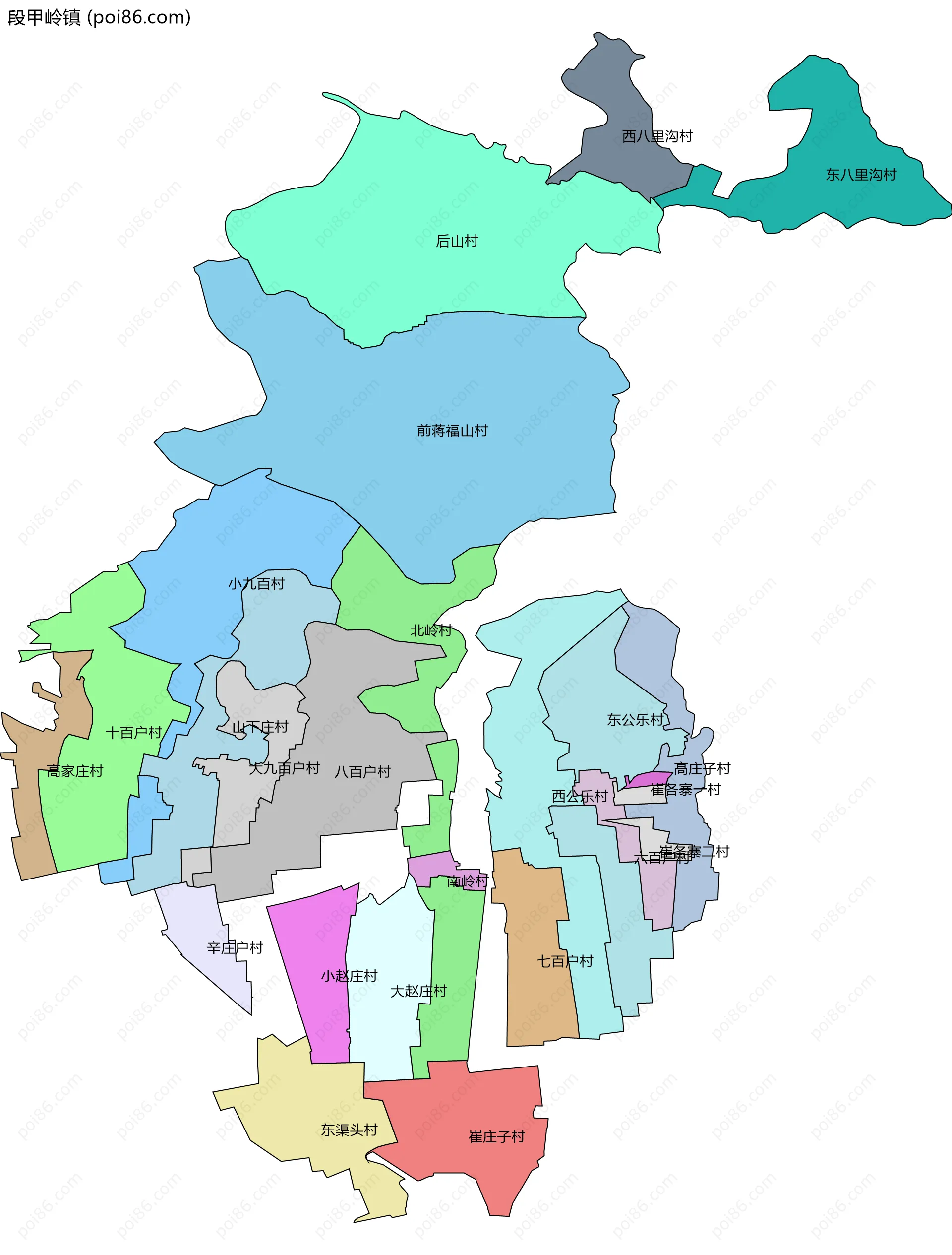 段甲岭镇边界地图(五级行政区划)
