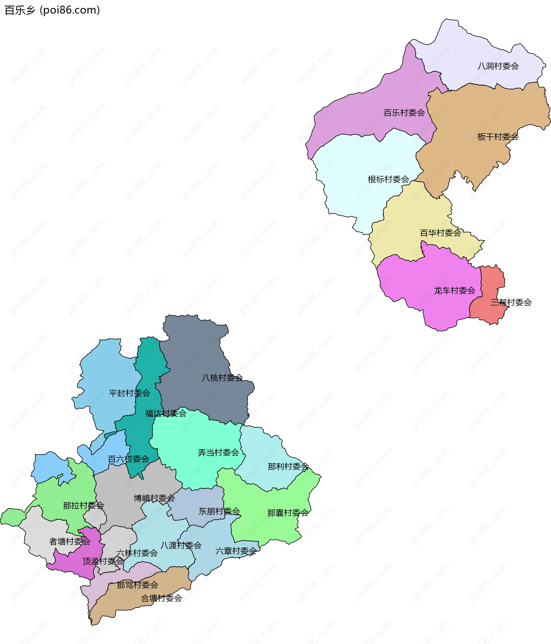 百乐乡边界地图(五级行政区划)