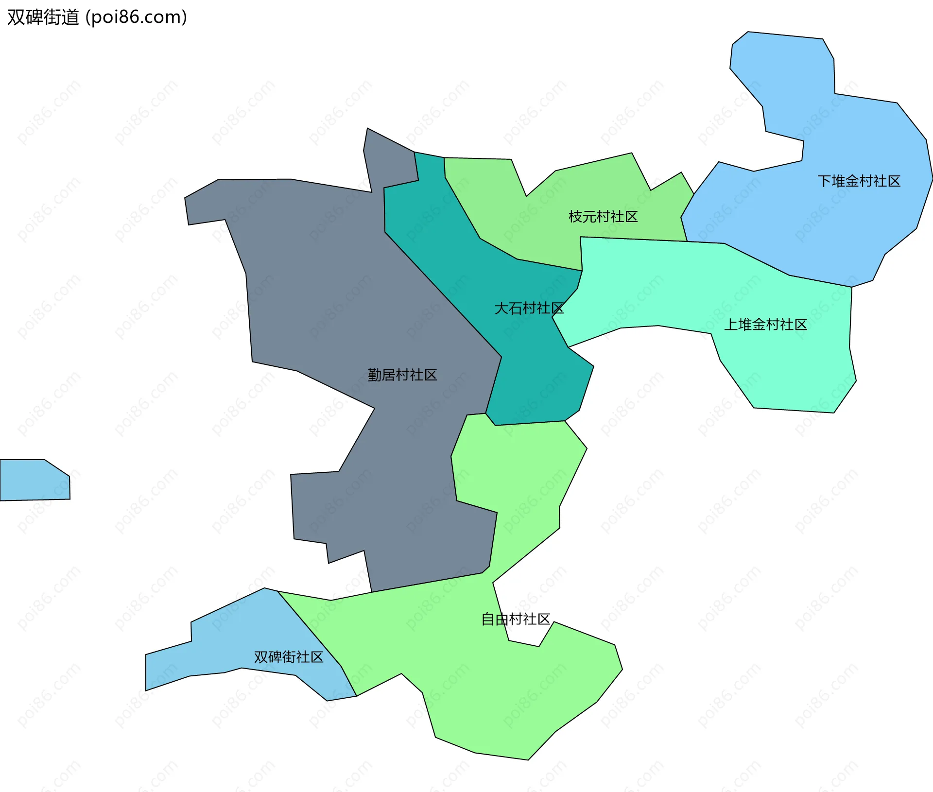 双碑街道边界地图(五级行政区划)