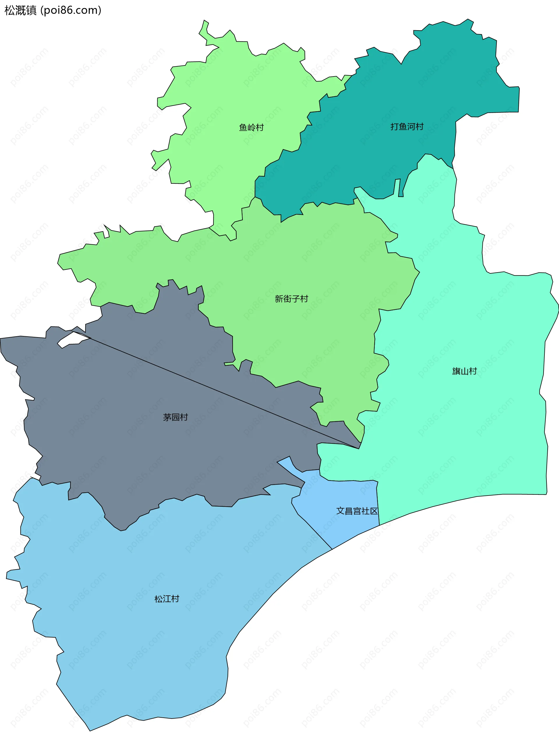松溉镇边界地图(五级行政区划)