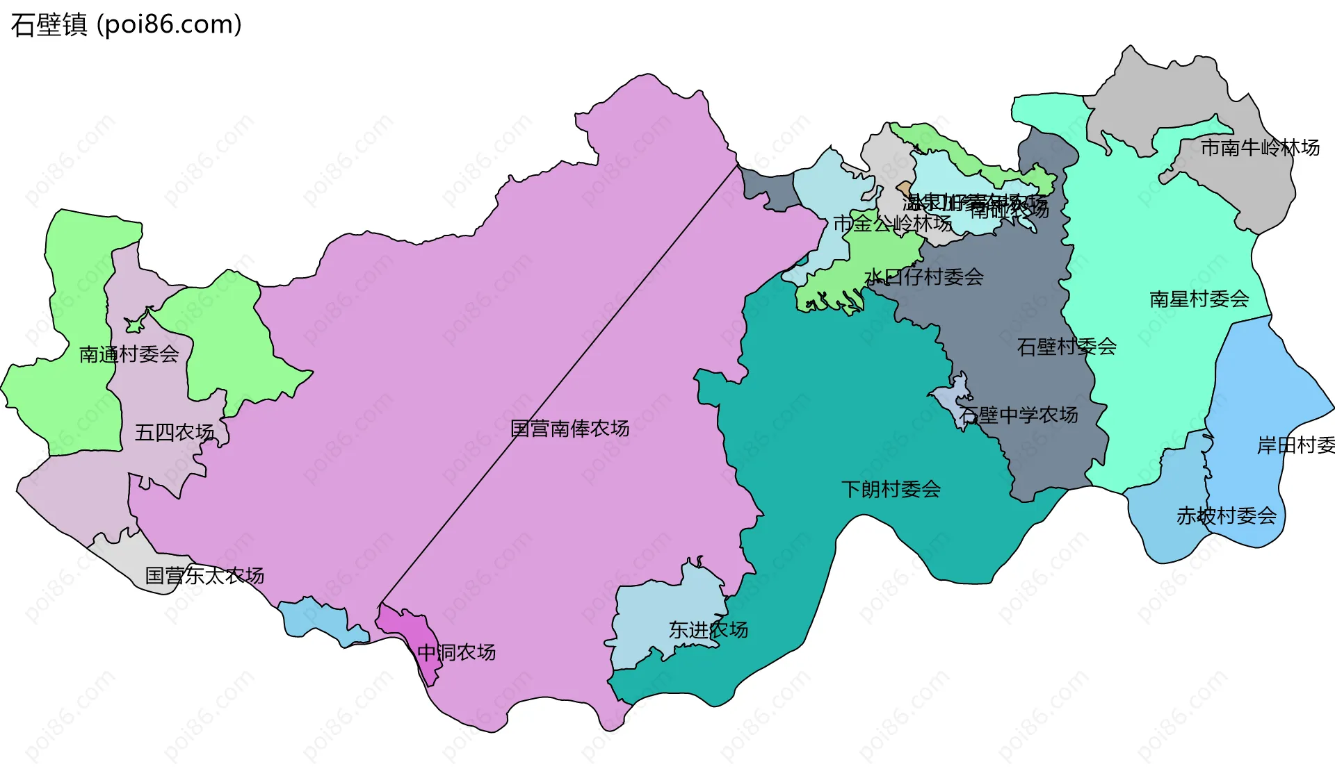 石壁镇边界地图(五级行政区划)