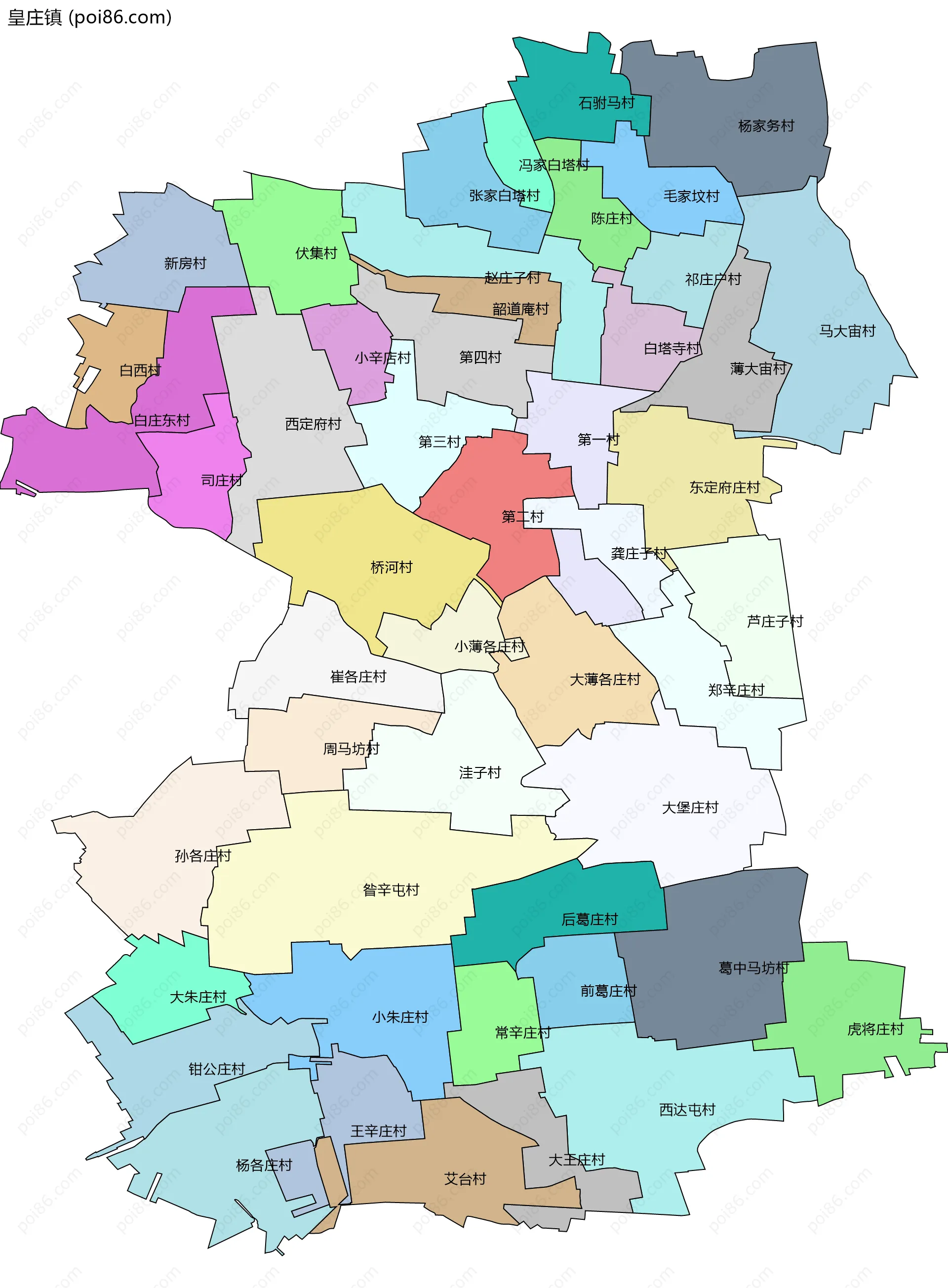 皇庄镇边界地图(五级行政区划)