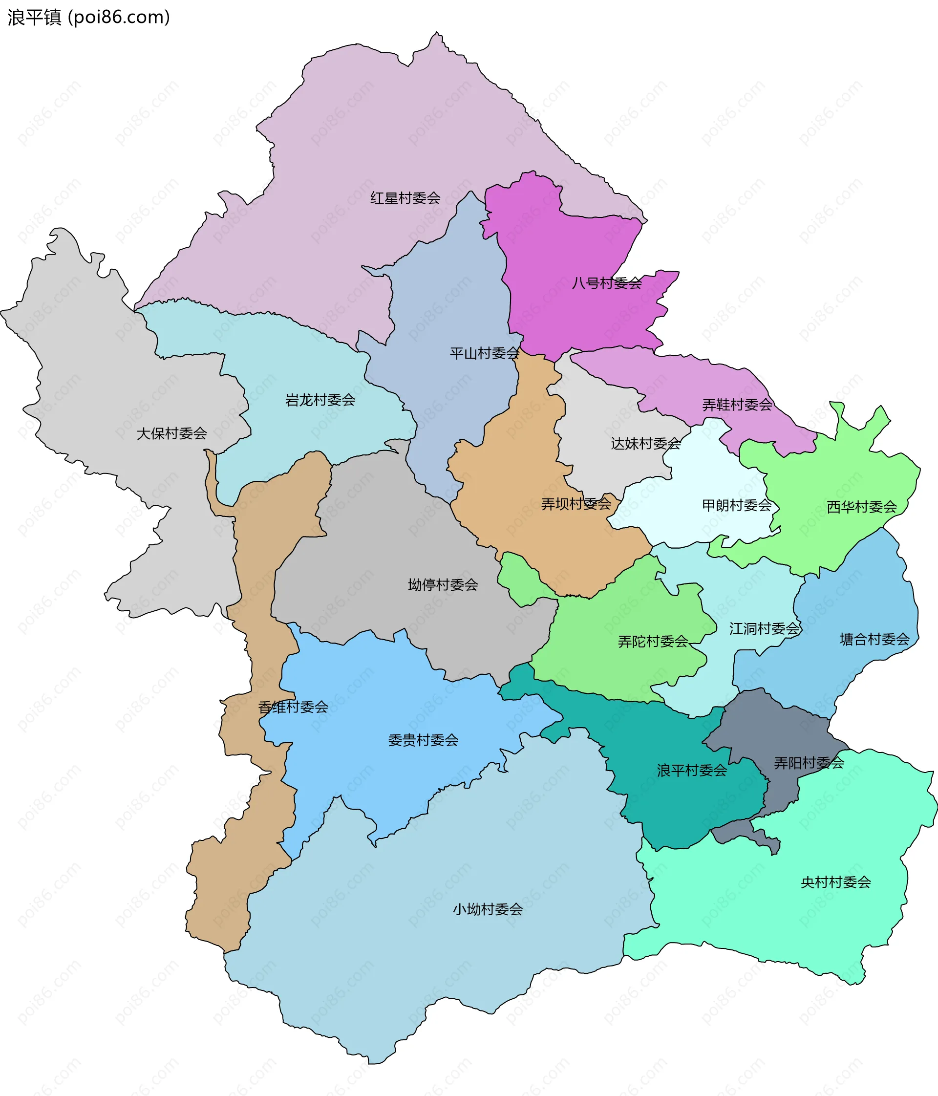 浪平镇边界地图(五级行政区划)