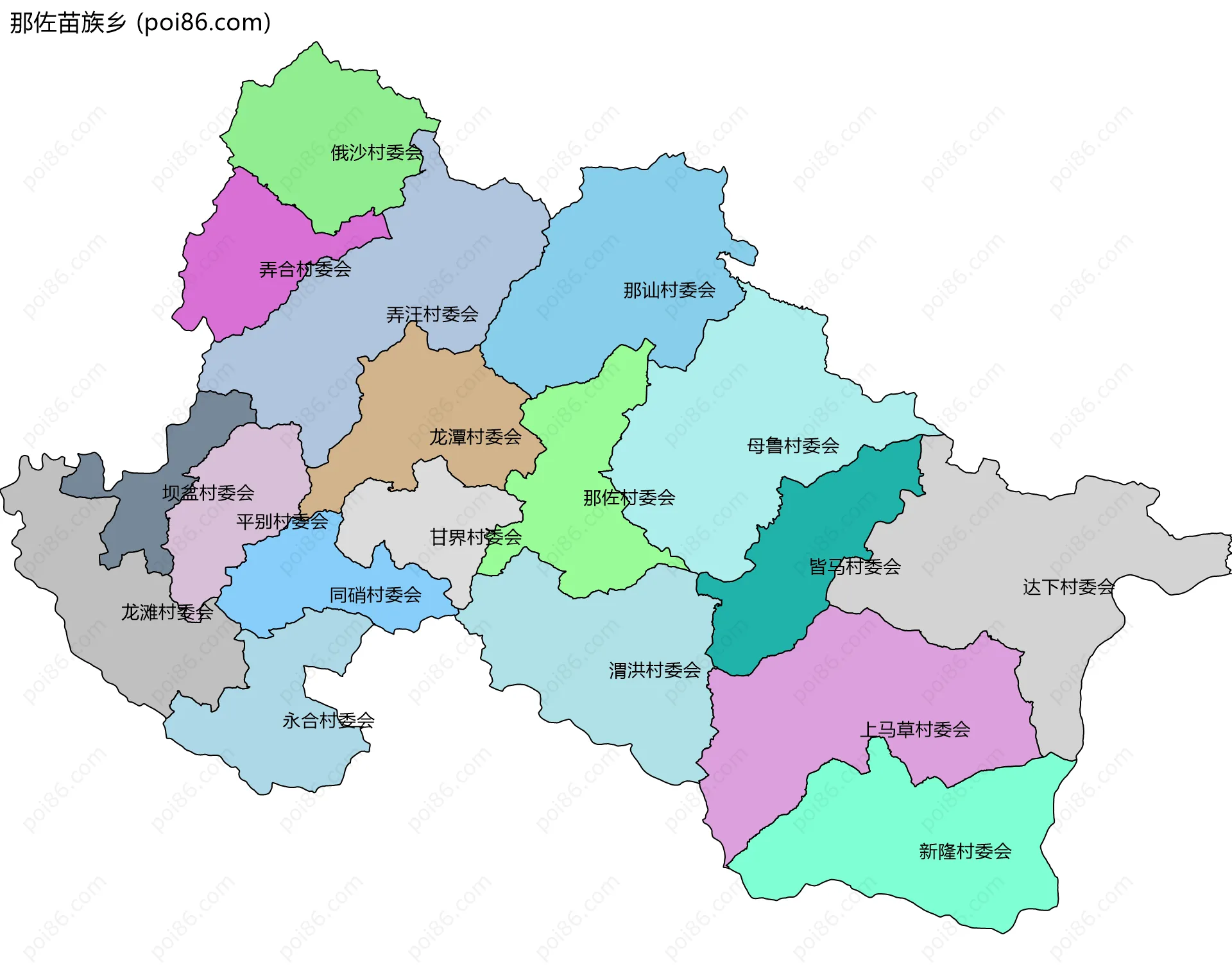 那佐苗族乡边界地图(五级行政区划)