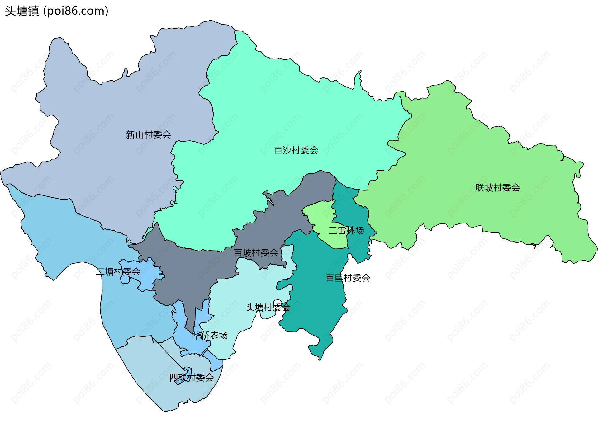 头塘镇边界地图(五级行政区划)
