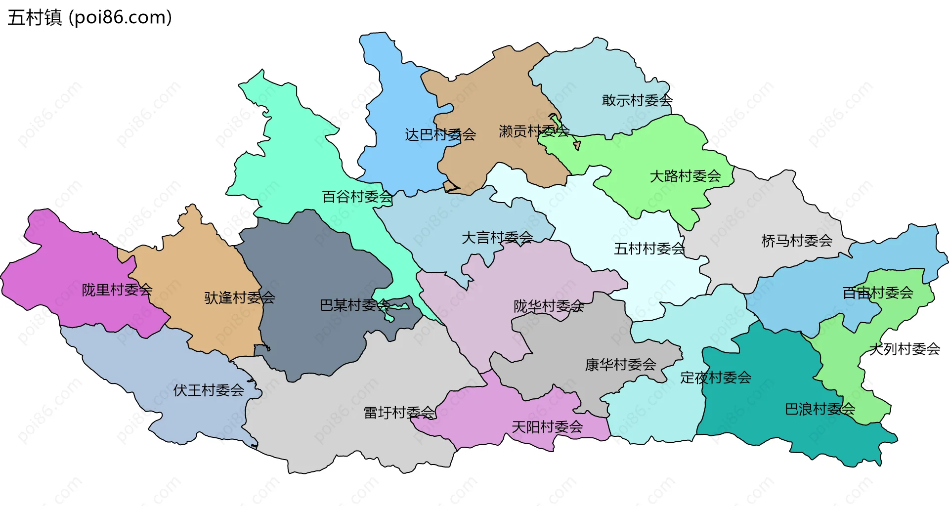 五村镇边界地图(五级行政区划)