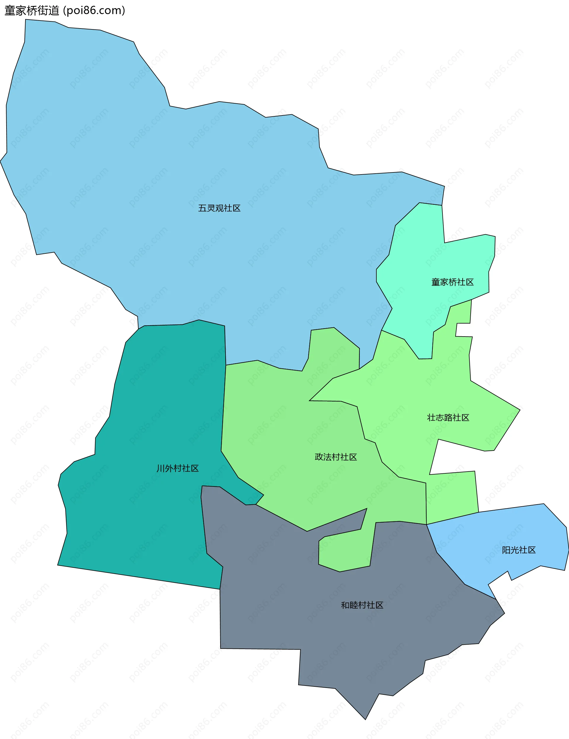 童家桥街道边界地图(五级行政区划)