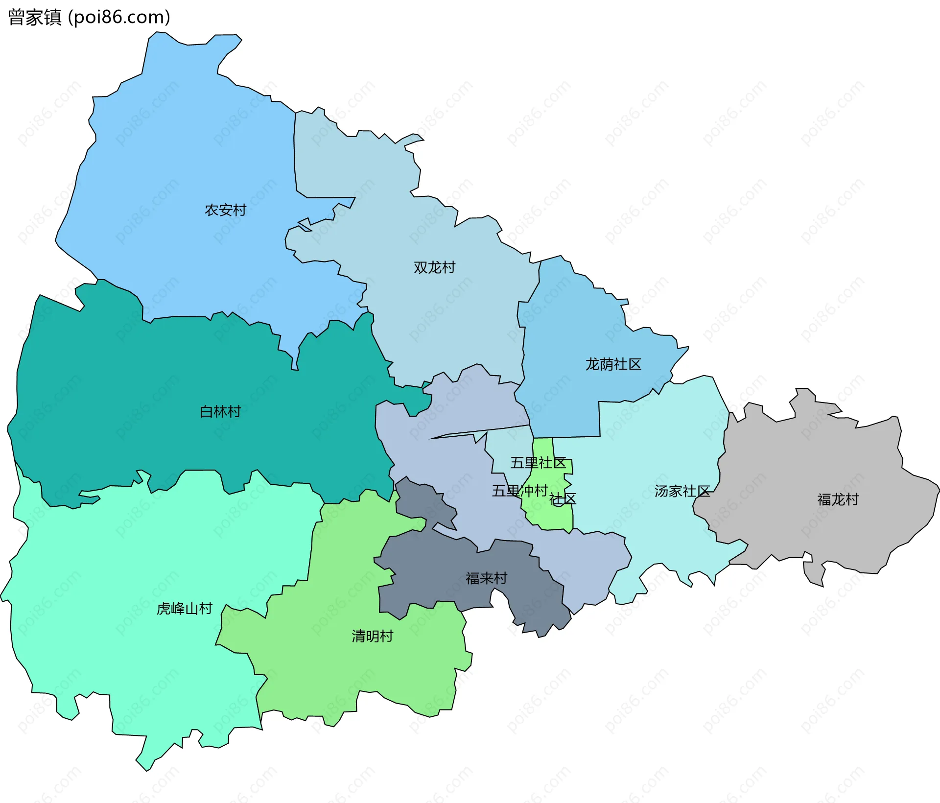 曾家镇边界地图(五级行政区划)