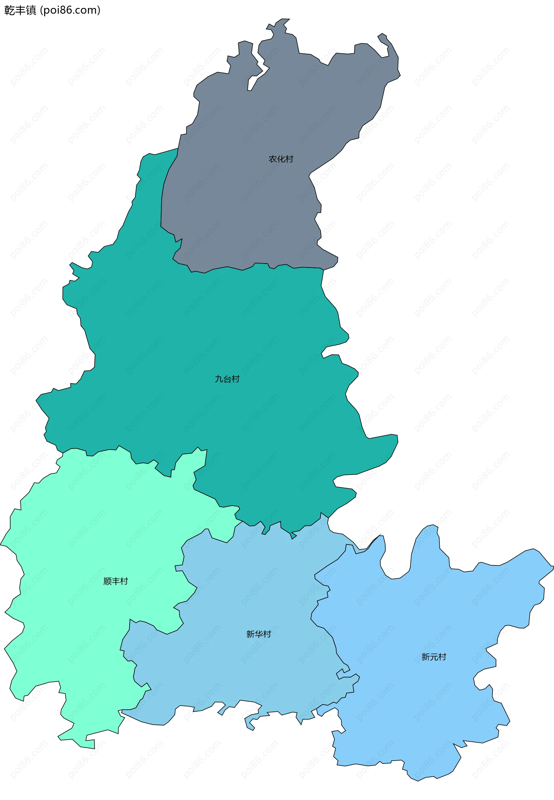 乾丰镇边界地图(五级行政区划)