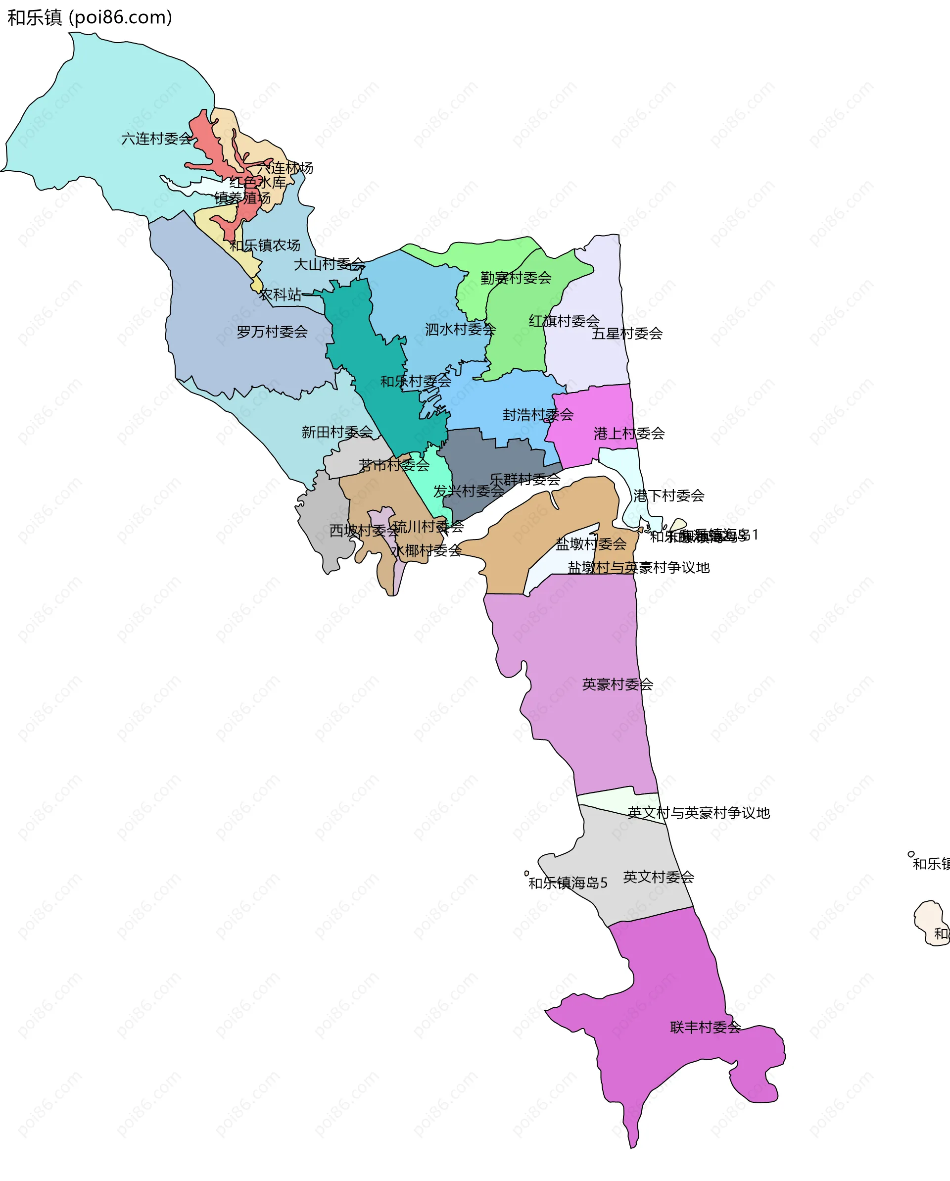 和乐镇边界地图(五级行政区划)