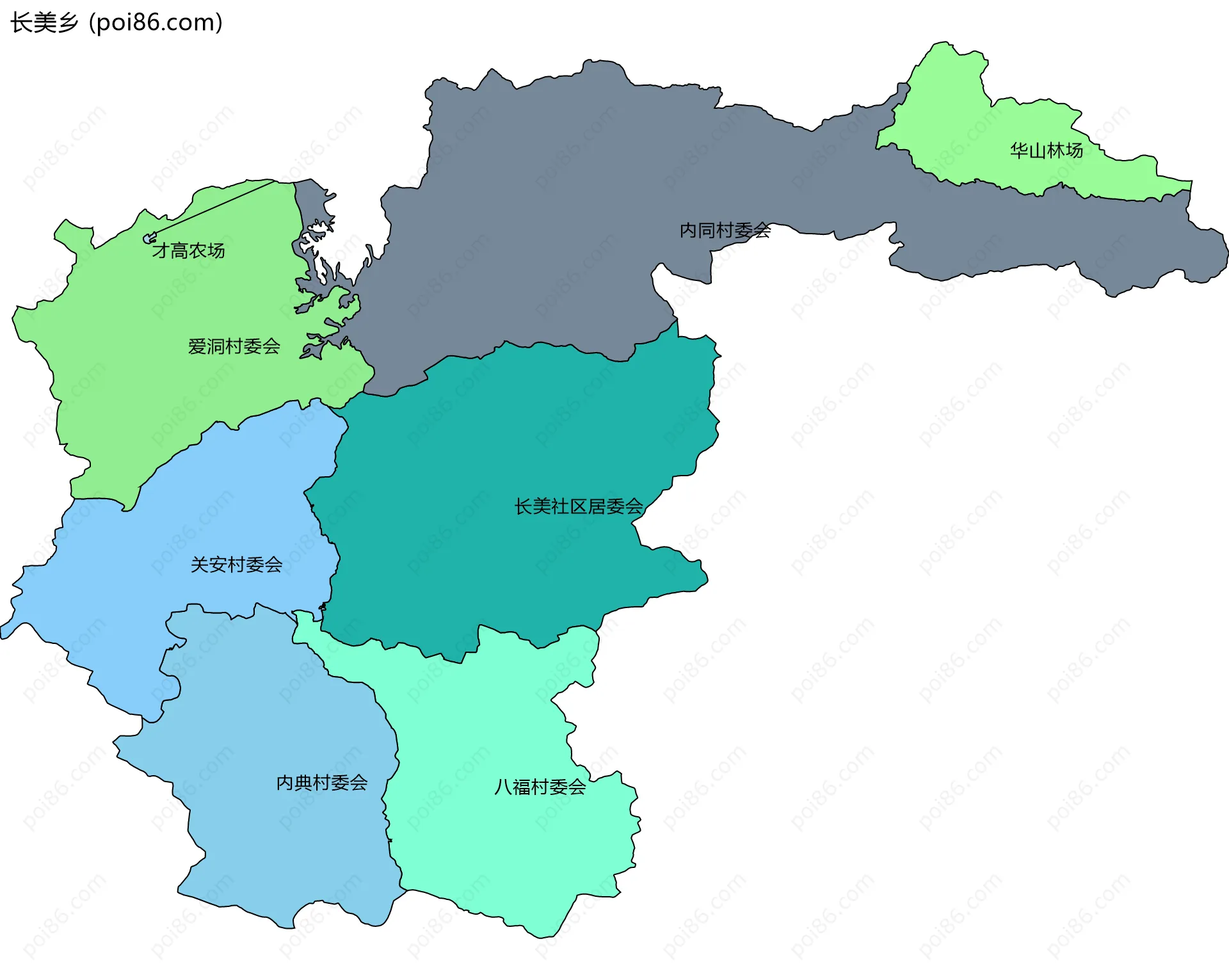 长美乡边界地图(五级行政区划)