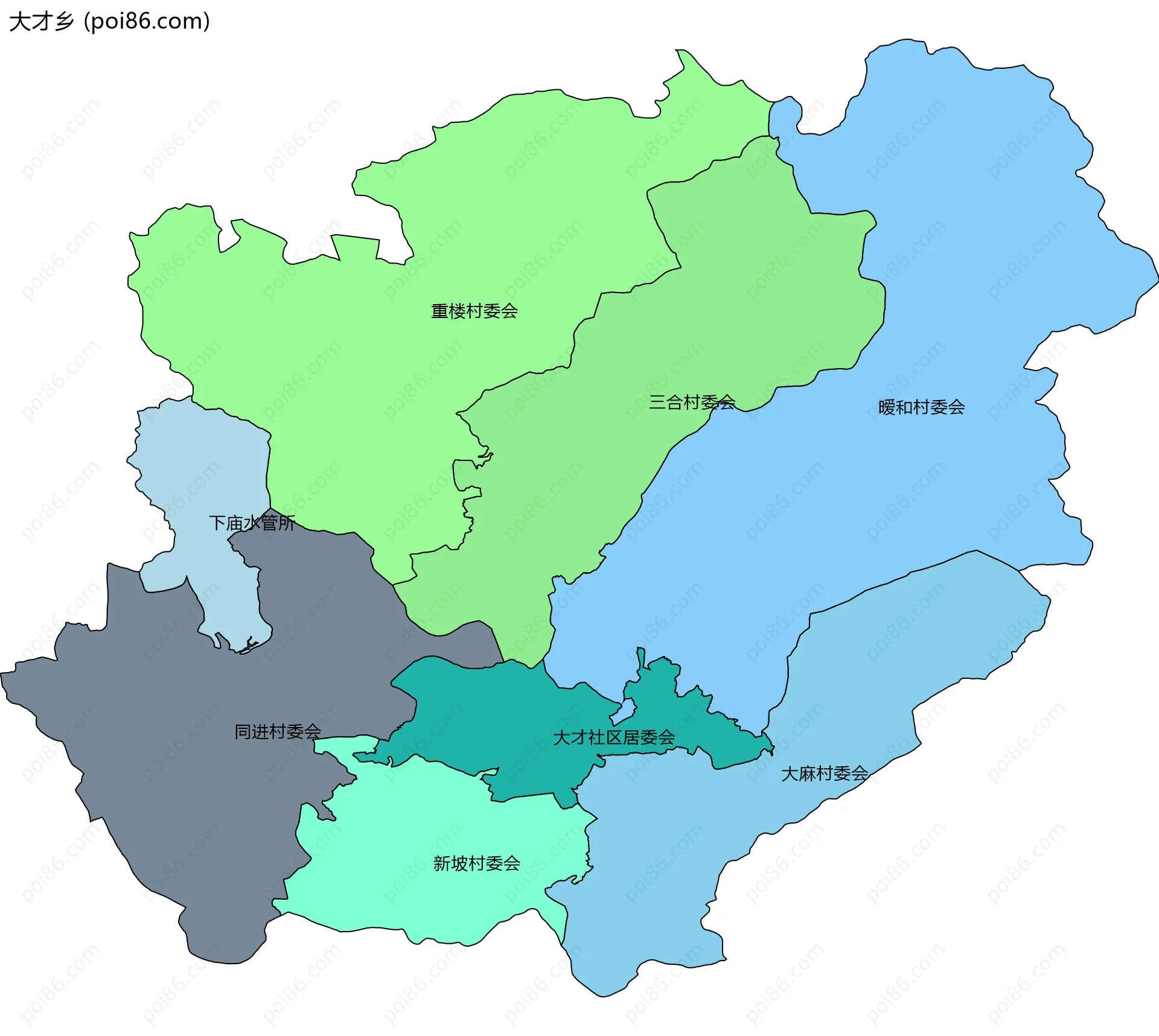 大才乡边界地图(五级行政区划)
