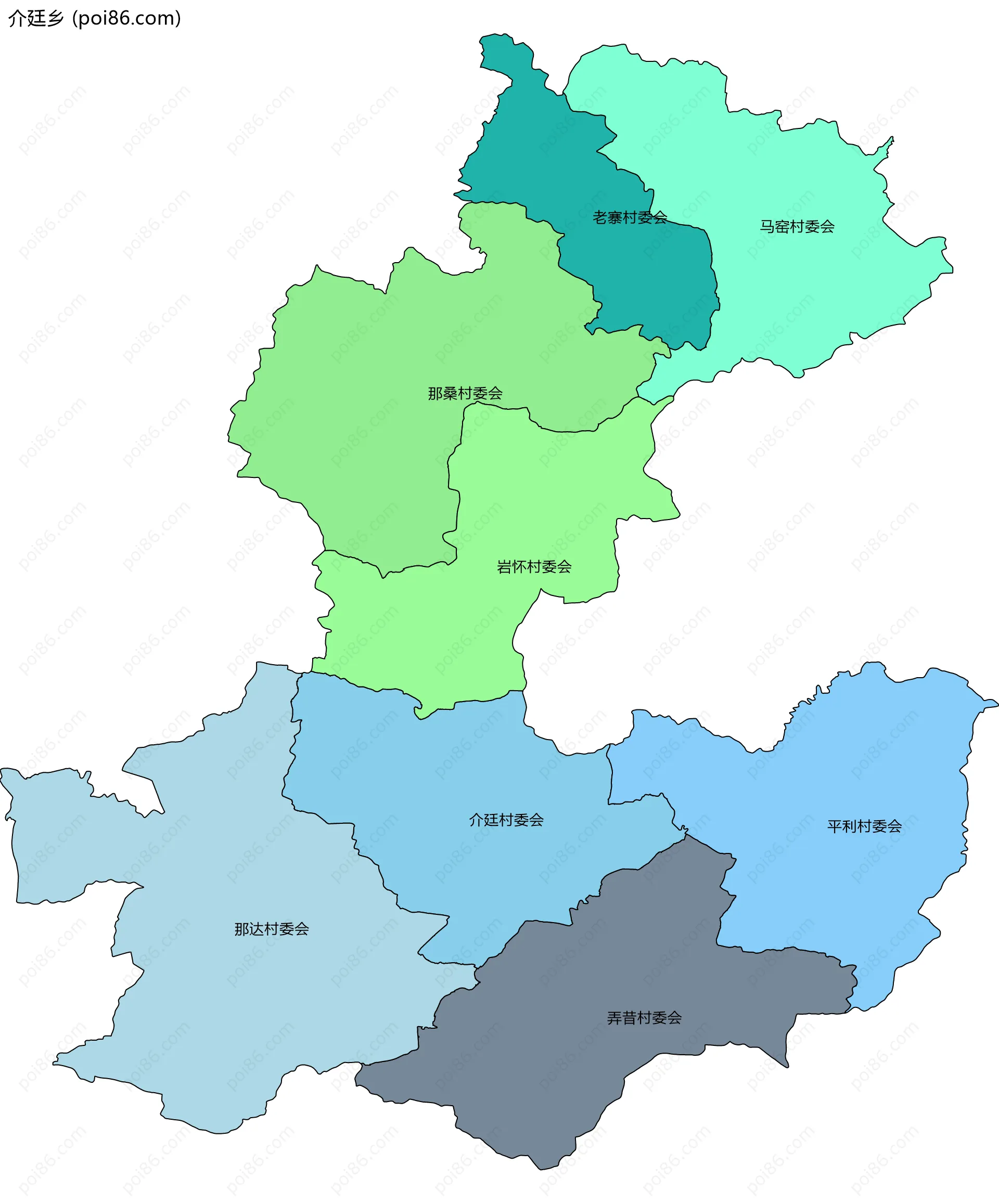 介廷乡边界地图(五级行政区划)