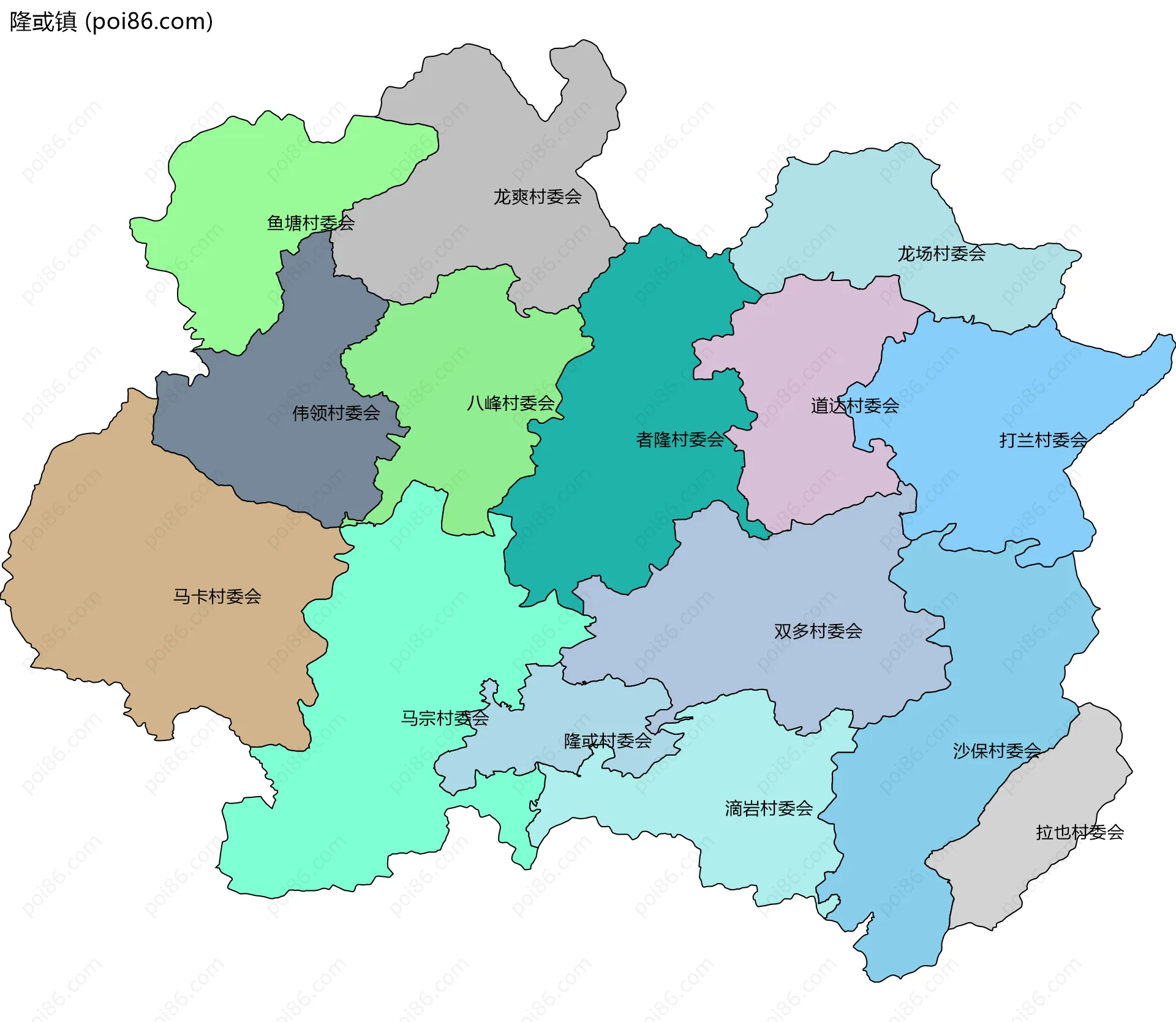 隆或镇边界地图(五级行政区划)