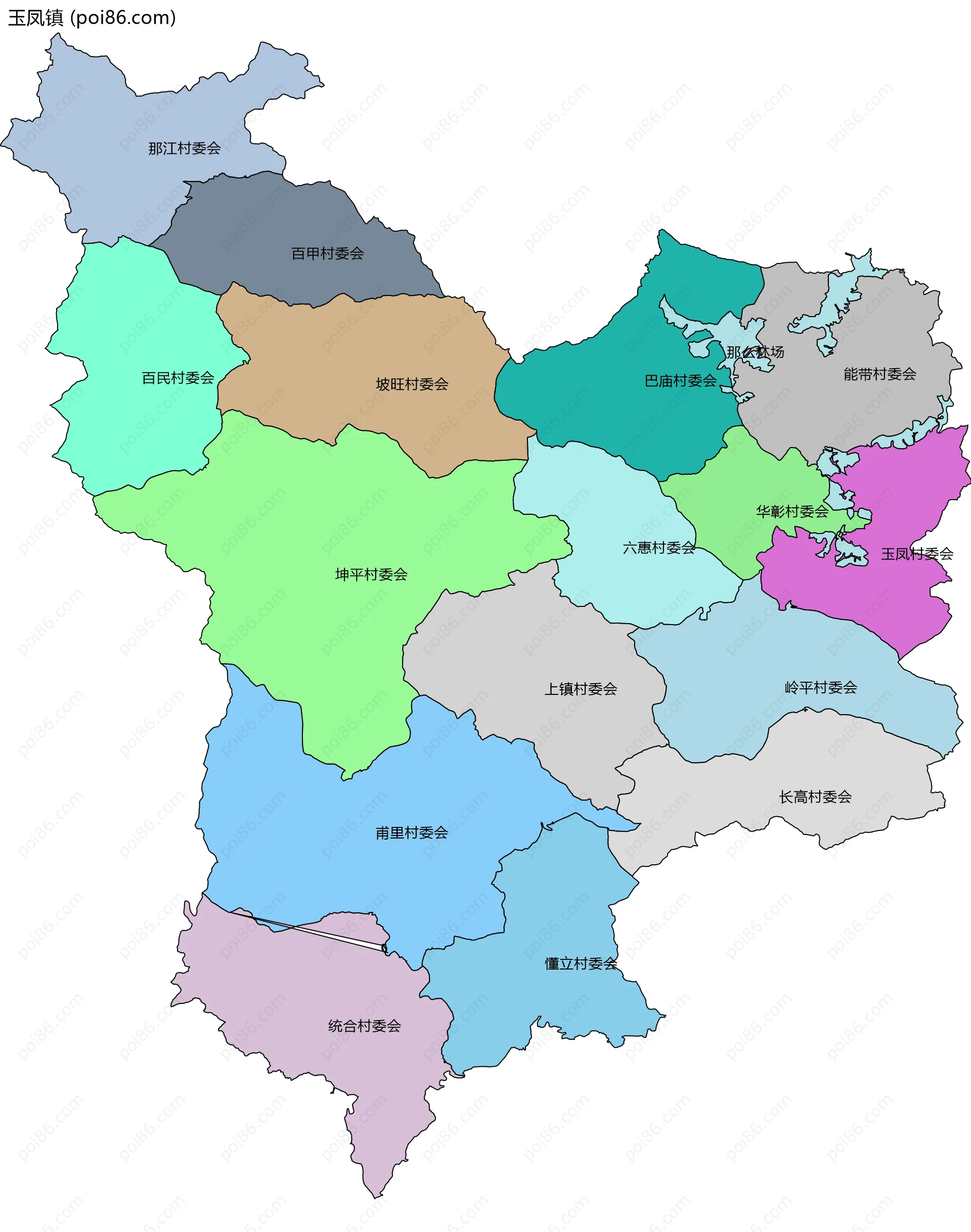 玉凤镇边界地图(五级行政区划)