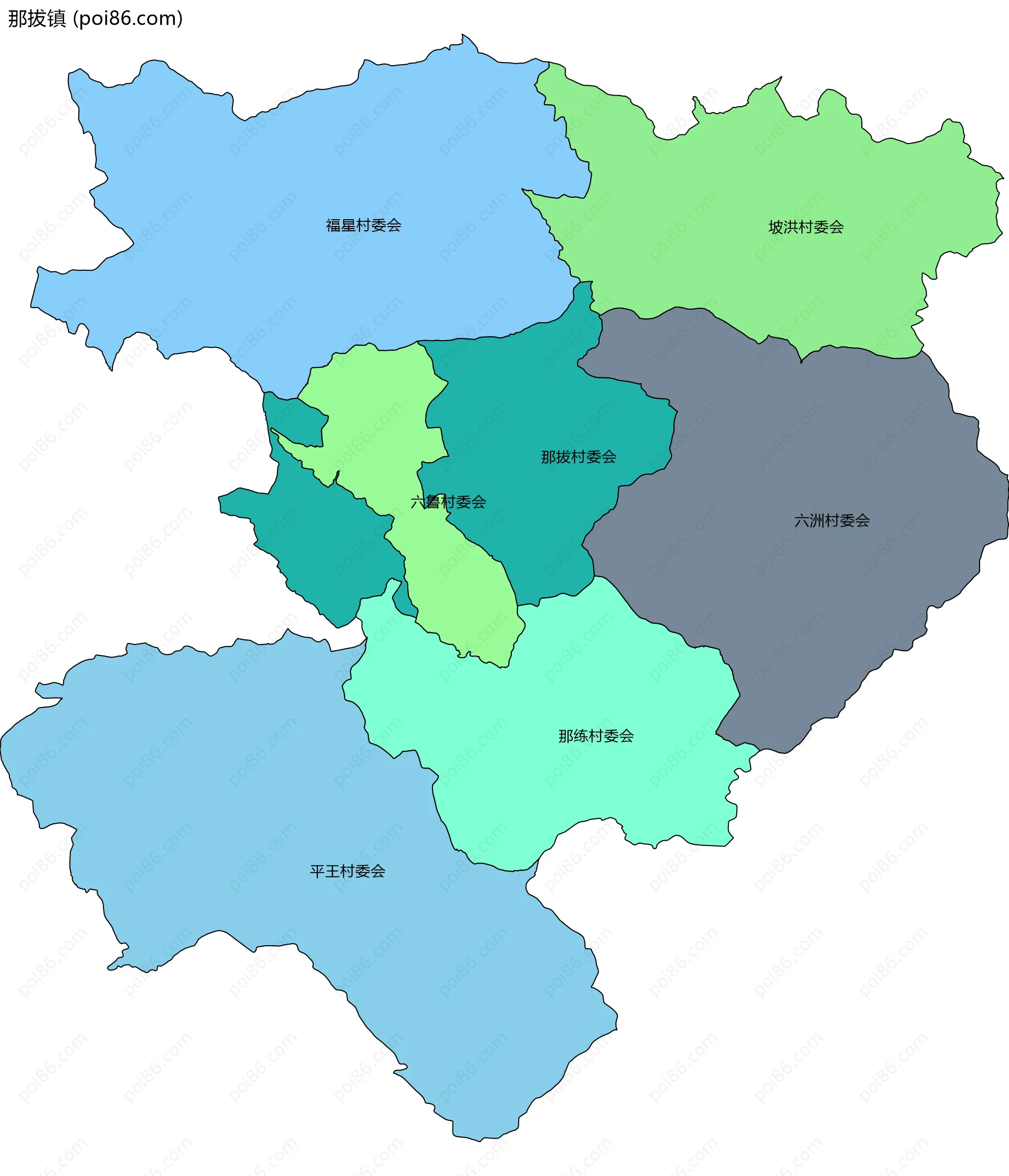 那拔镇边界地图(五级行政区划)