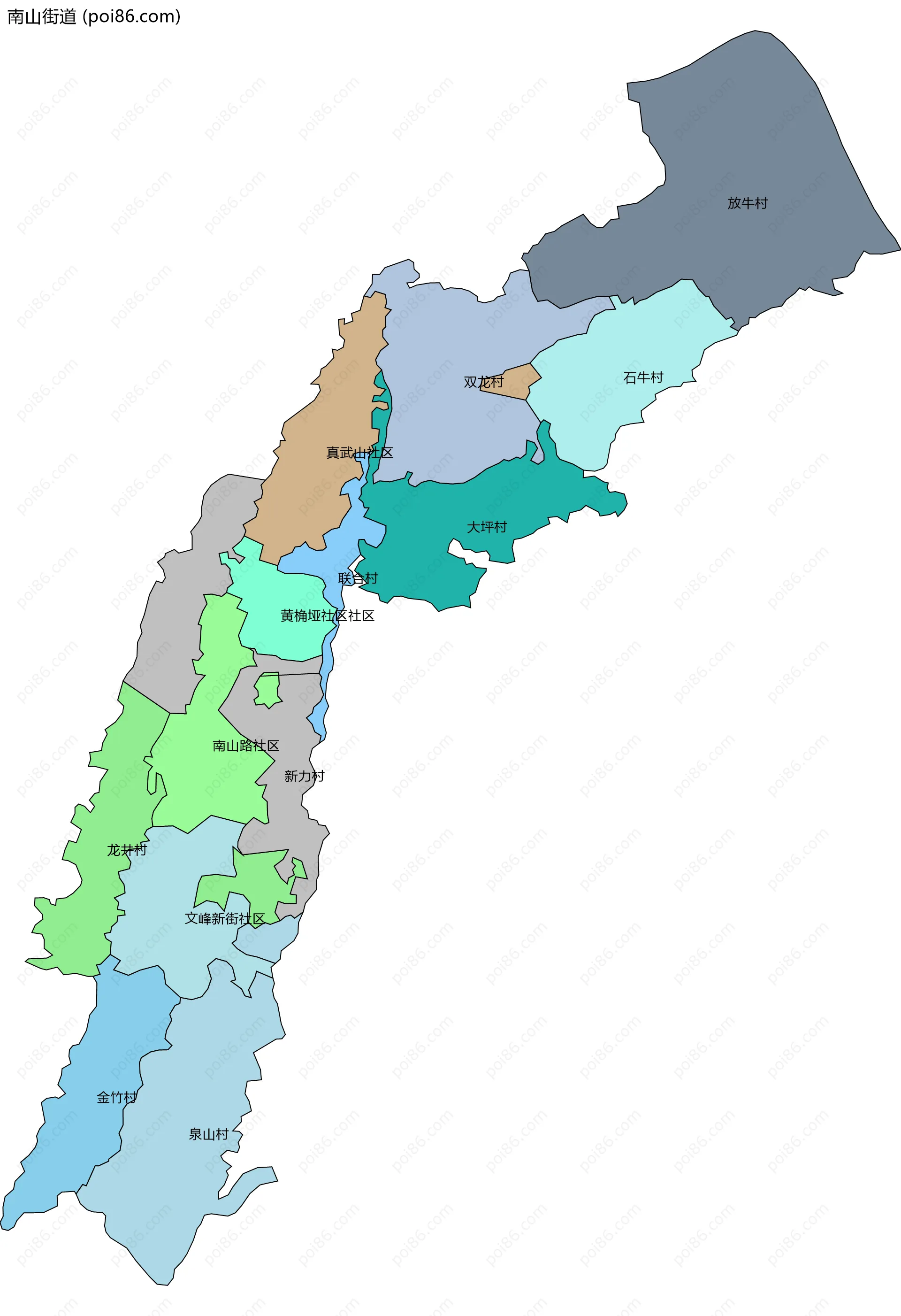南山街道边界地图(五级行政区划)