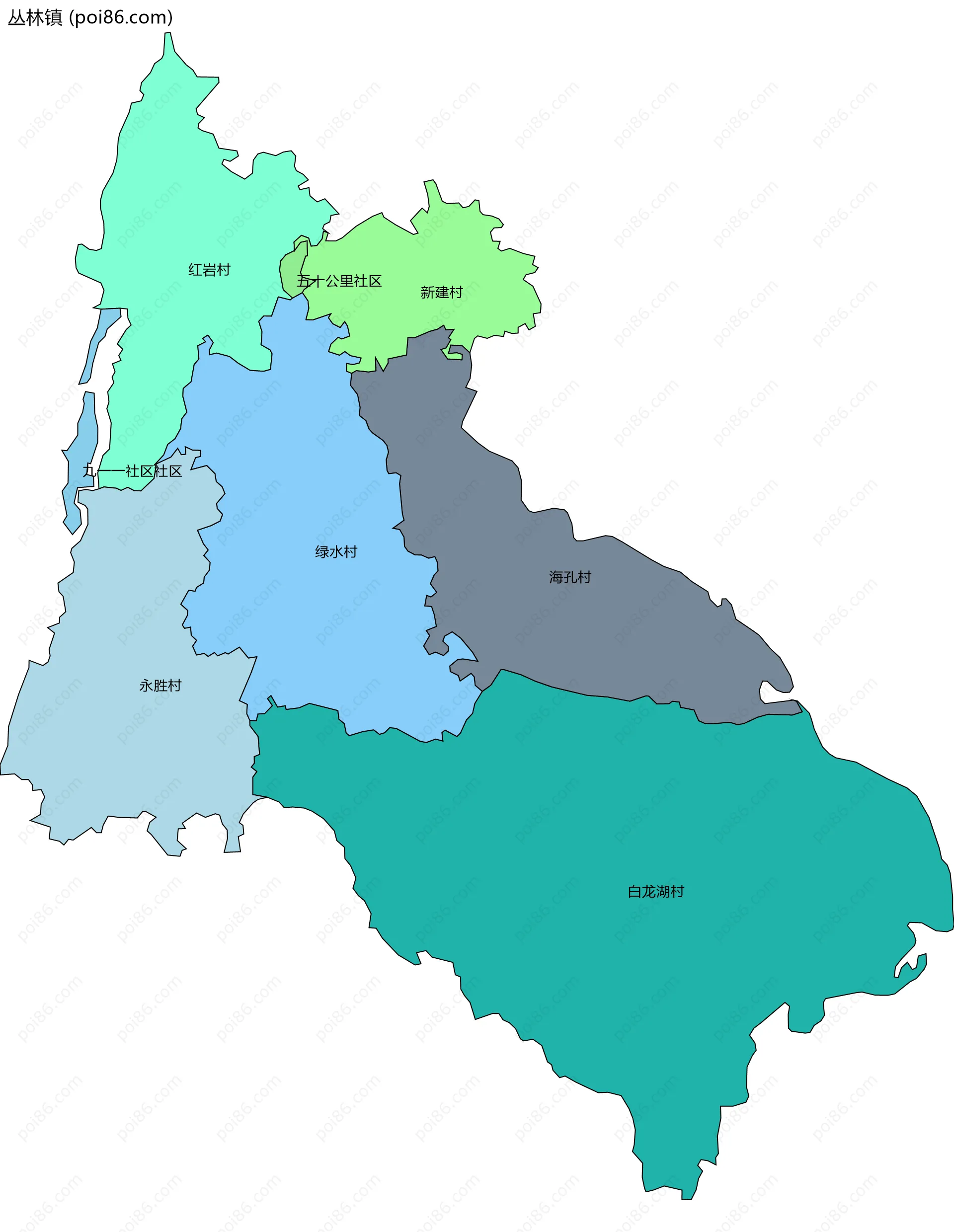 丛林镇边界地图(五级行政区划)