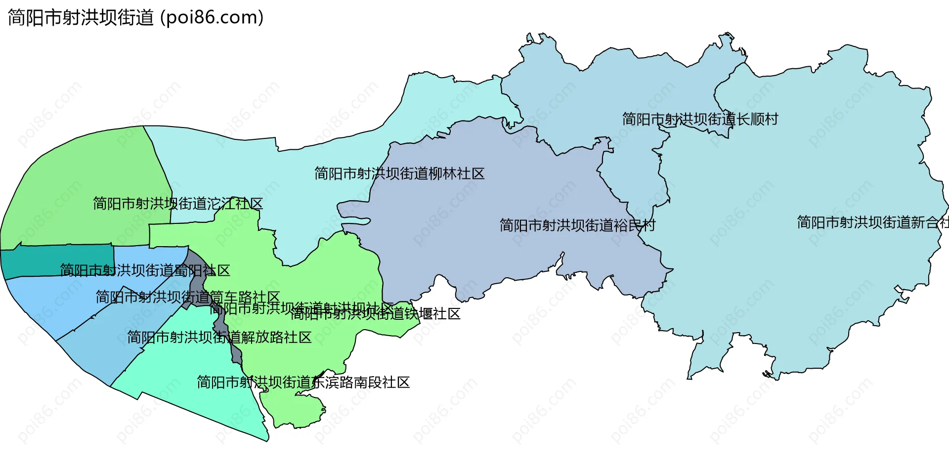 简阳市射洪坝街道边界地图(五级行政区划)