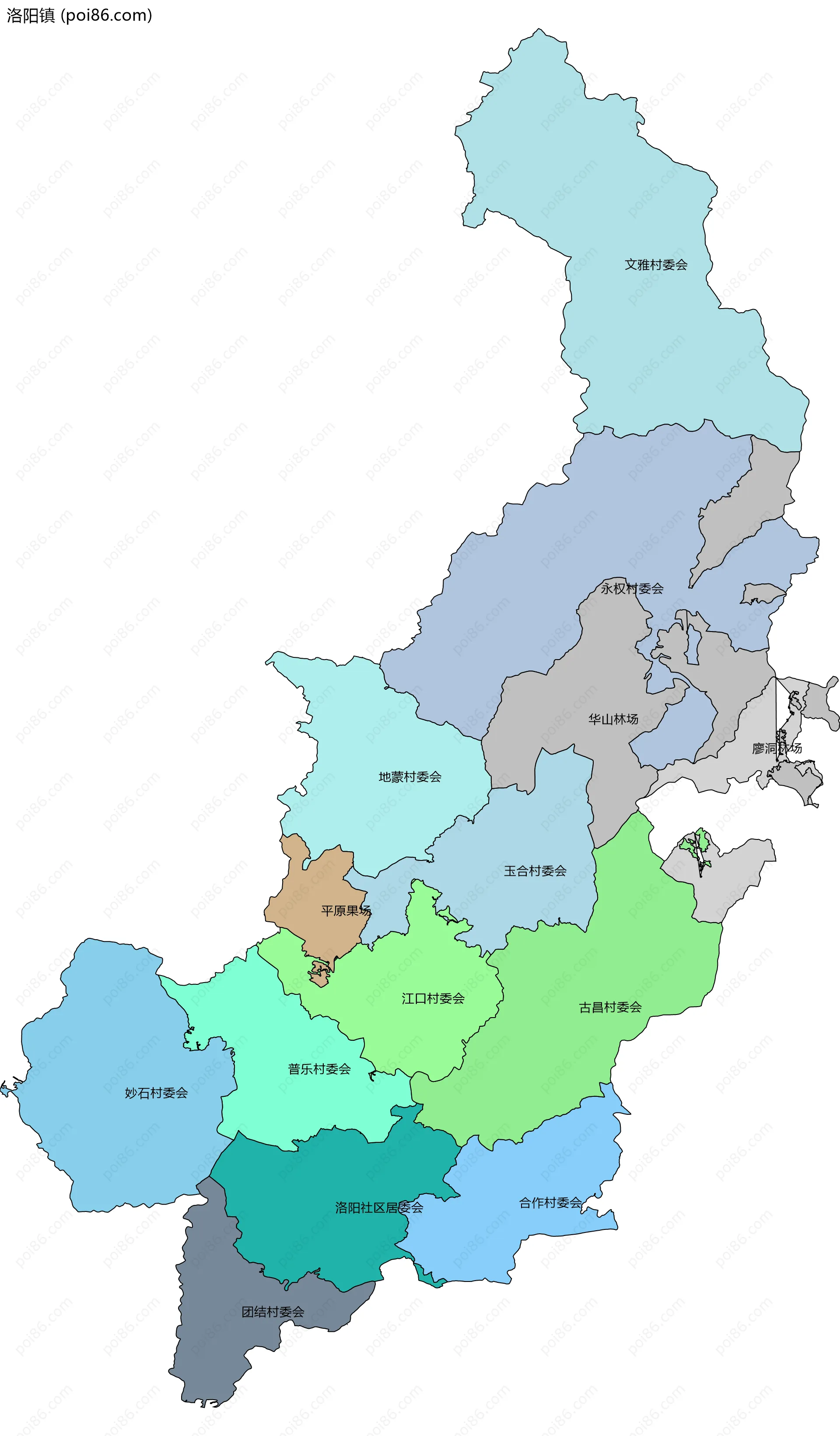 洛阳镇边界地图(五级行政区划)