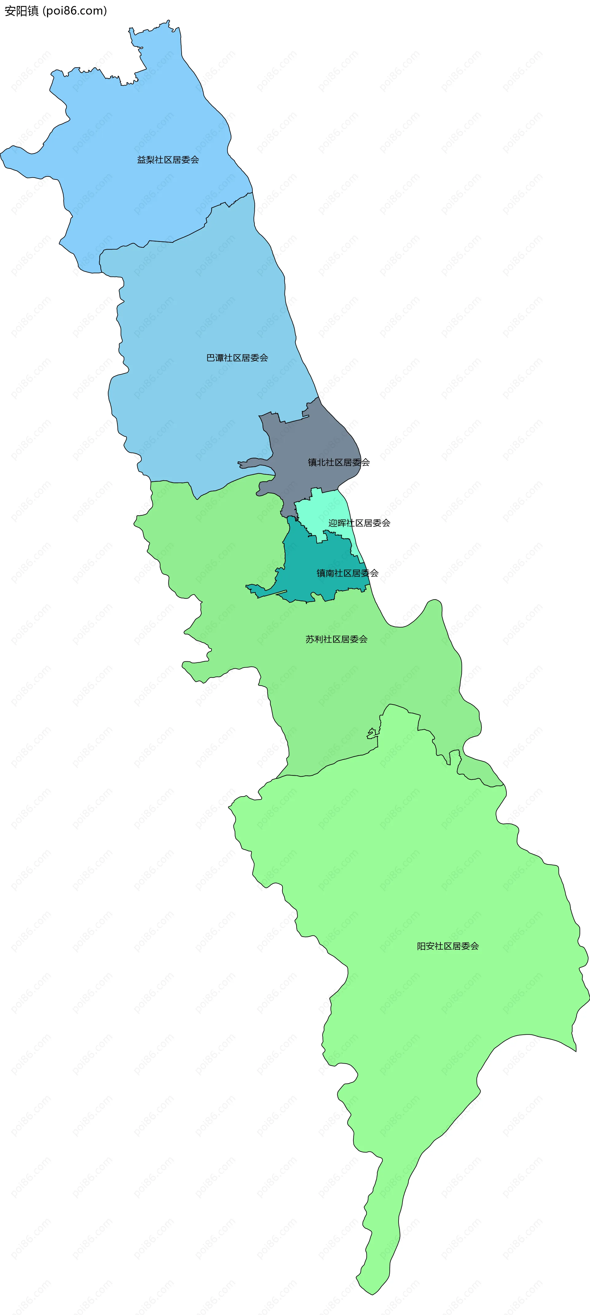 安阳镇边界地图(五级行政区划)