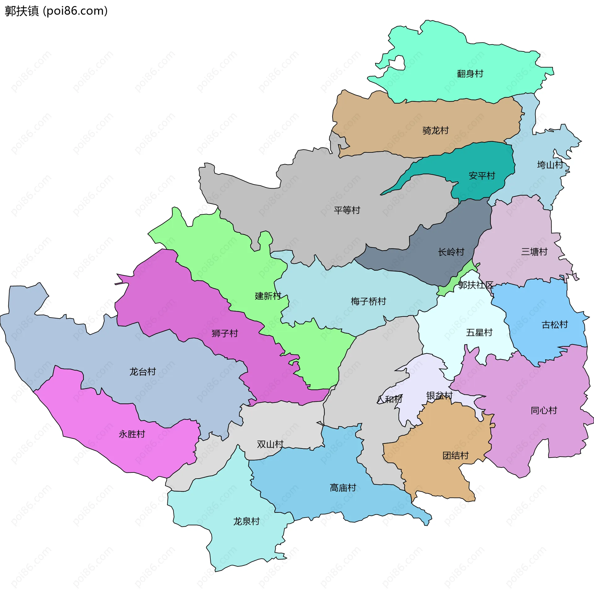 郭扶镇边界地图(五级行政区划)