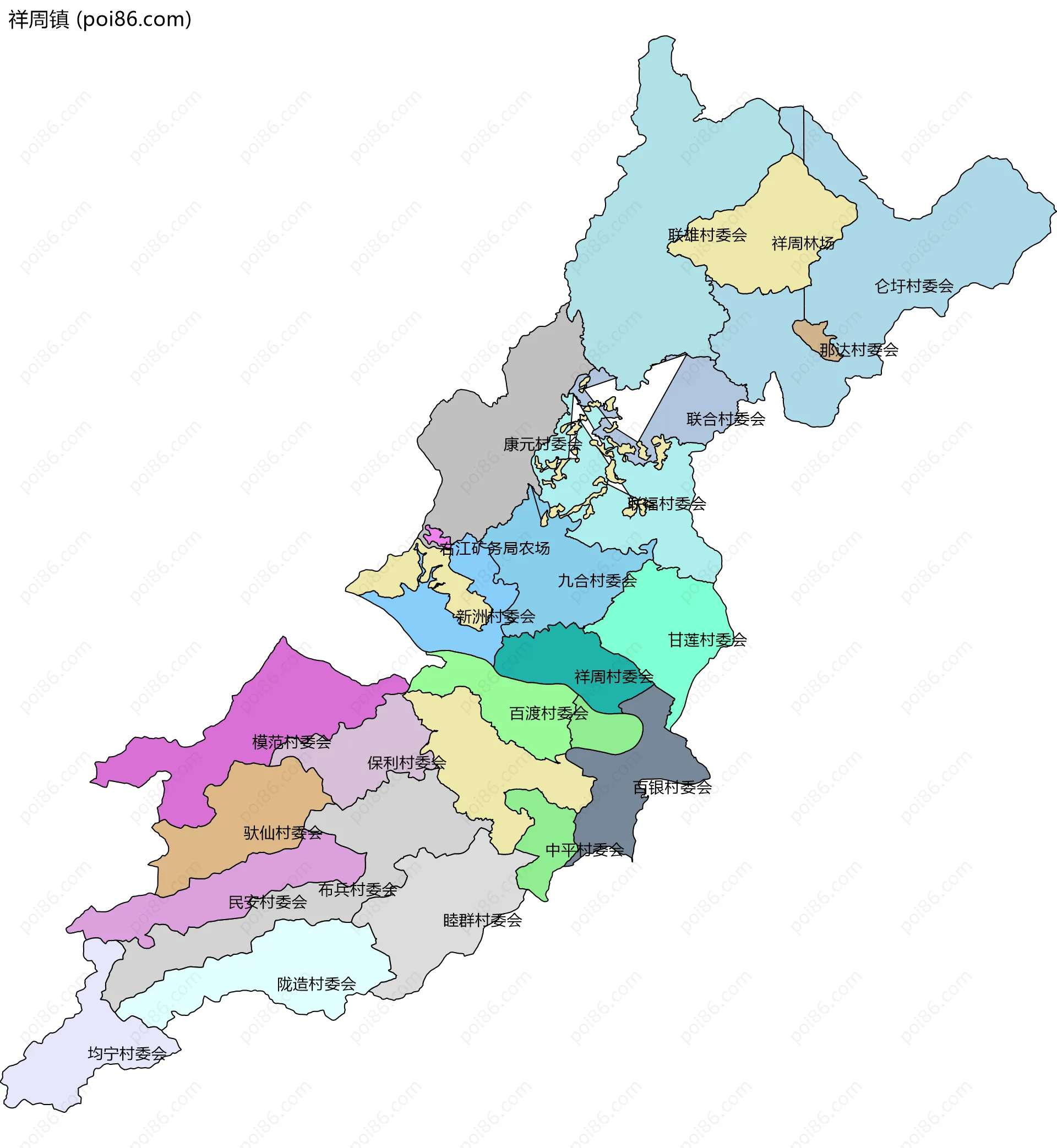 祥周镇边界地图(五级行政区划)