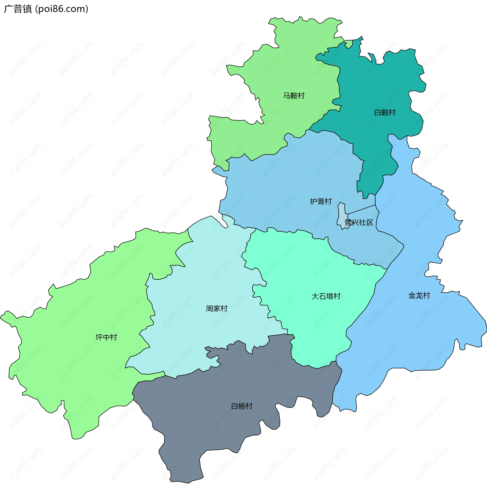 广普镇边界地图(五级行政区划)