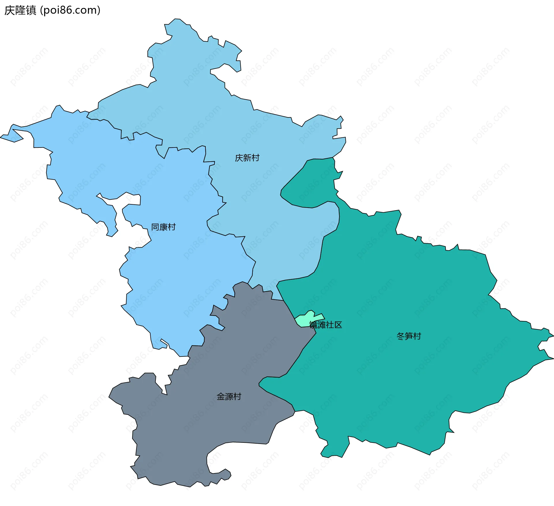 庆隆镇边界地图(五级行政区划)