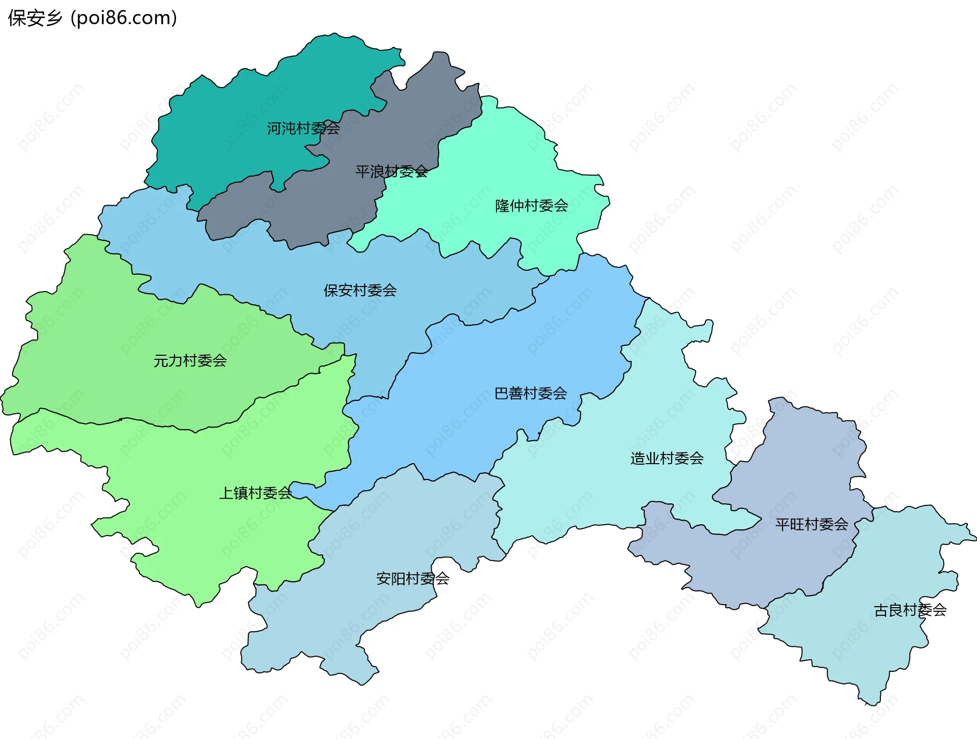 保安乡边界地图(五级行政区划)