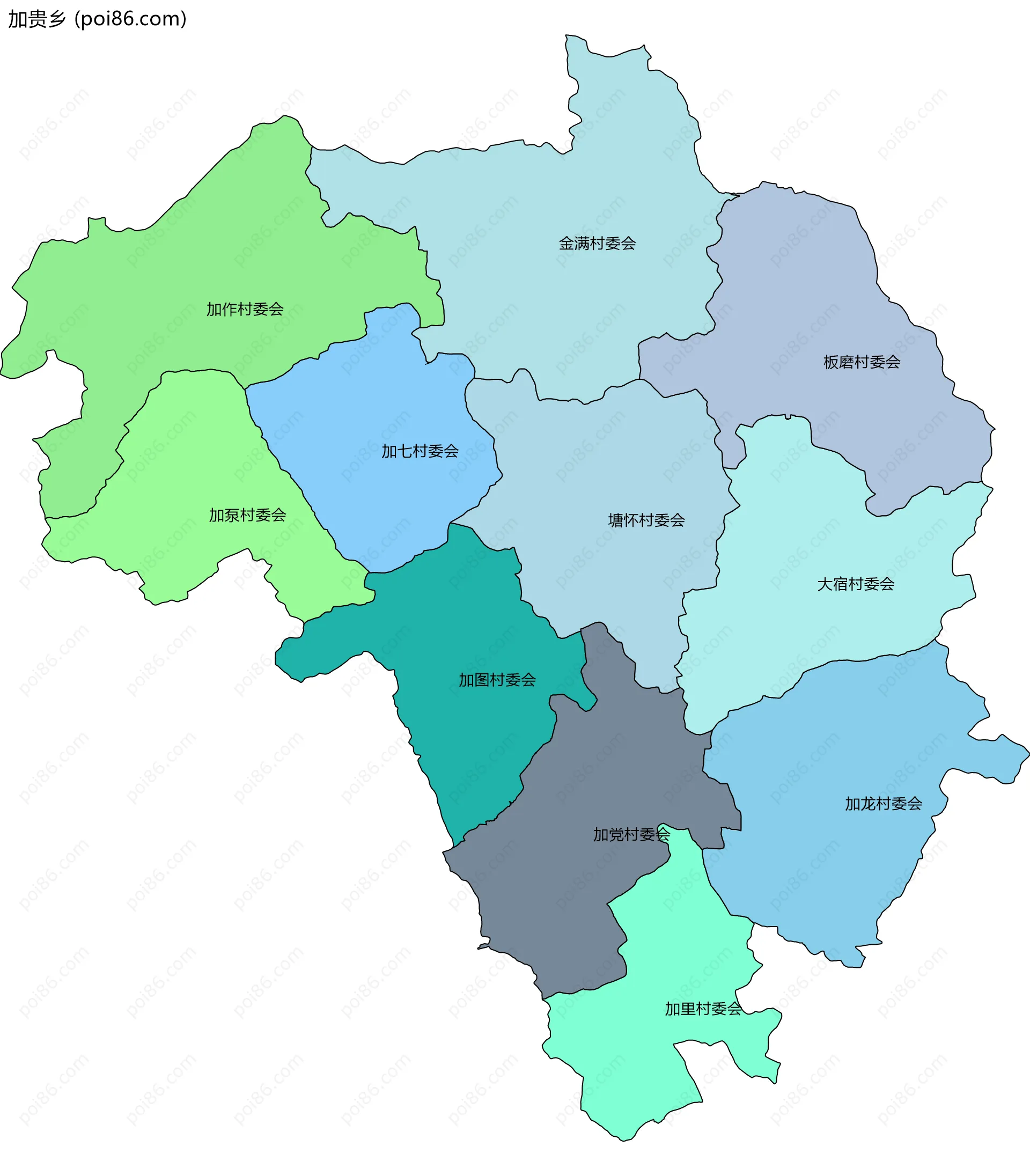 加贵乡边界地图(五级行政区划)