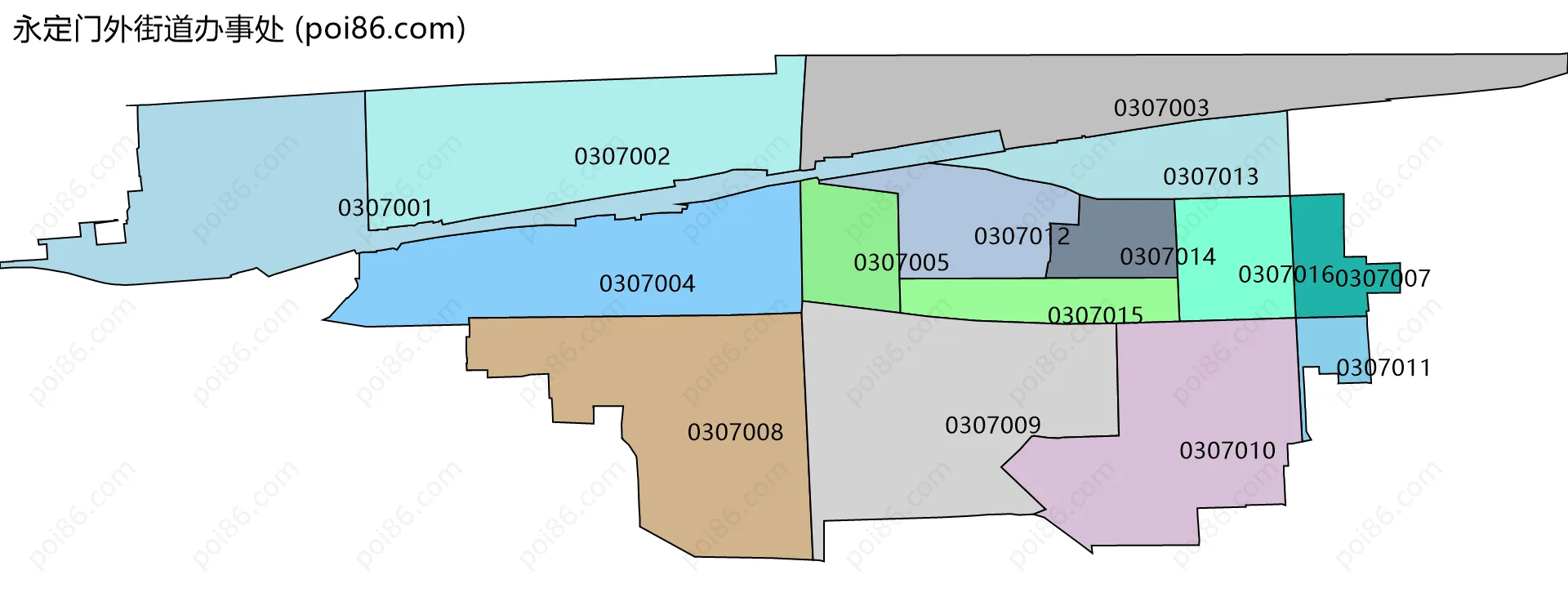 永定门外街道办事处边界地图(五级行政区划)