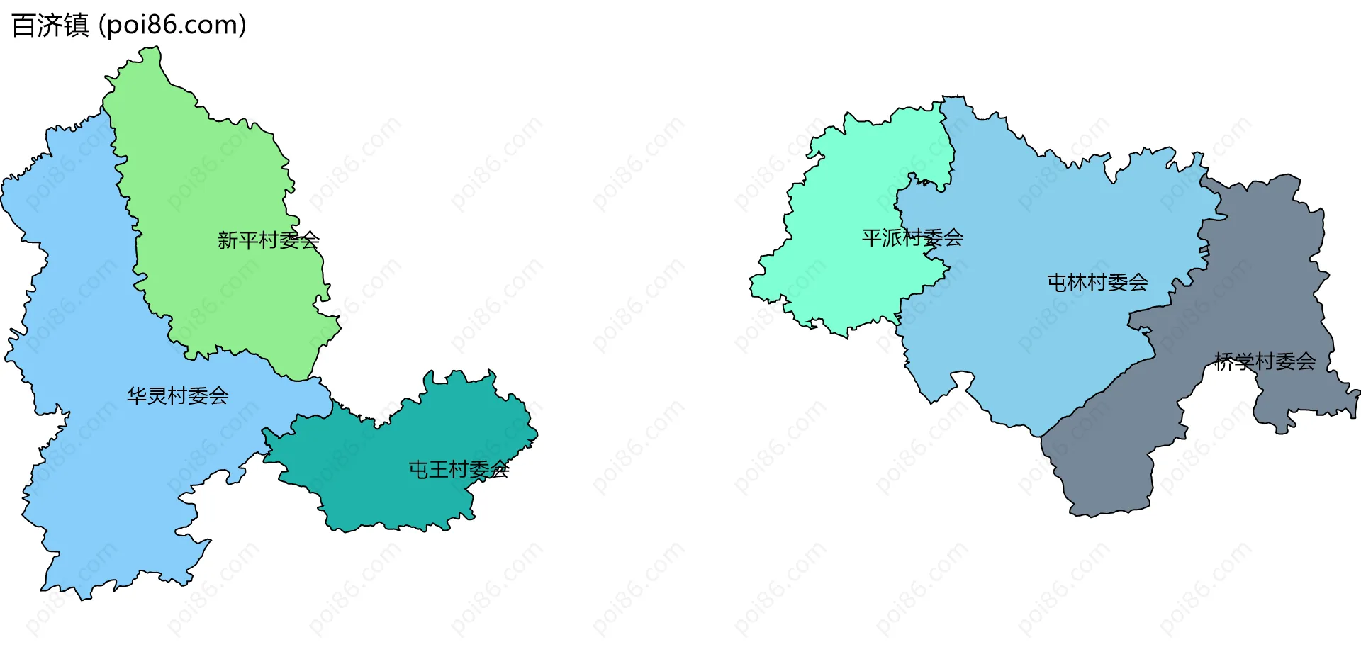 百济镇边界地图(五级行政区划)