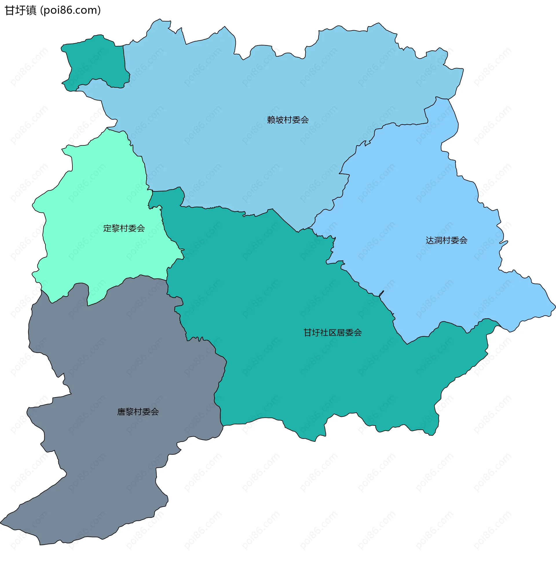 甘圩镇边界地图(五级行政区划)