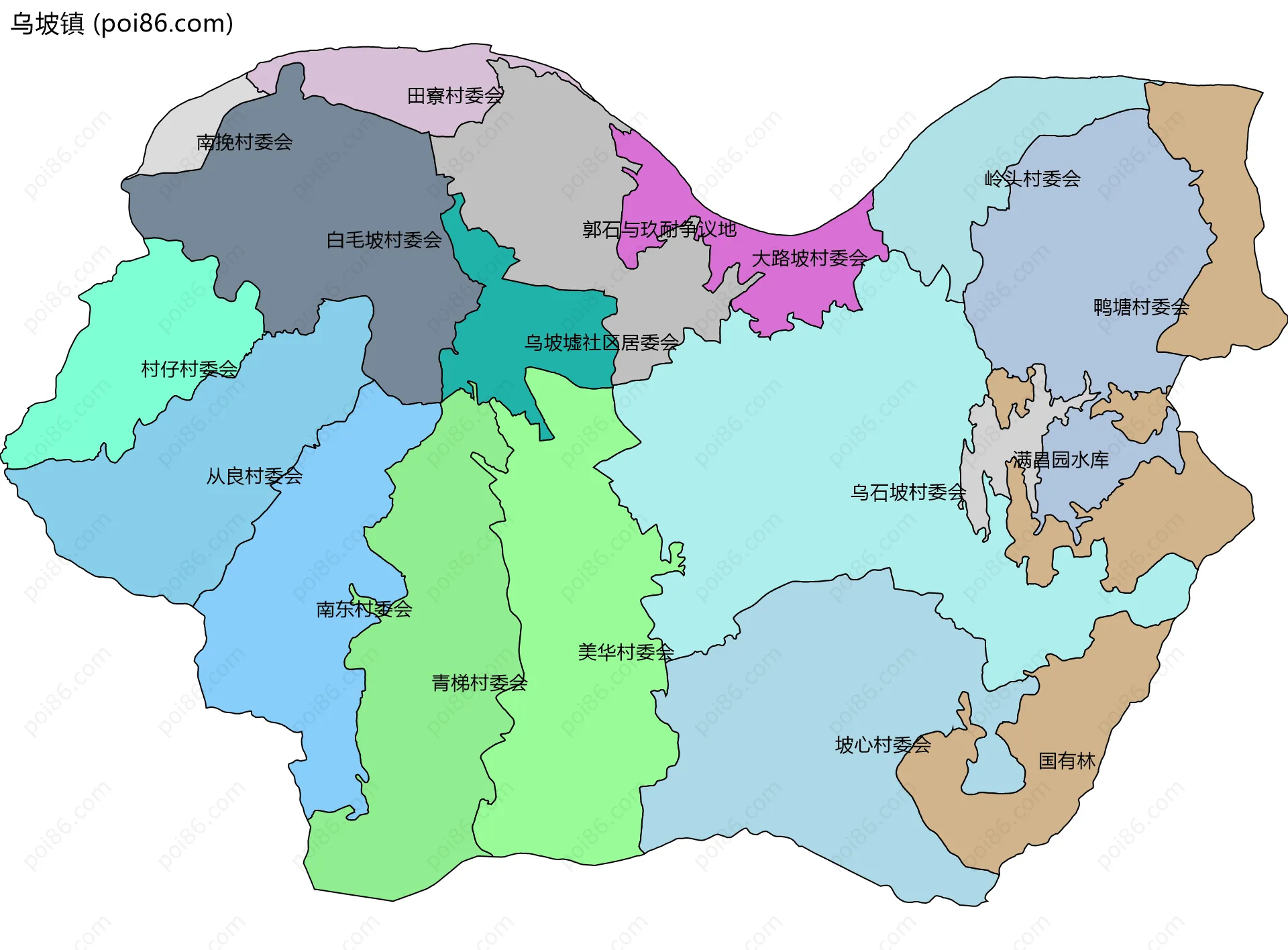乌坡镇边界地图(五级行政区划)