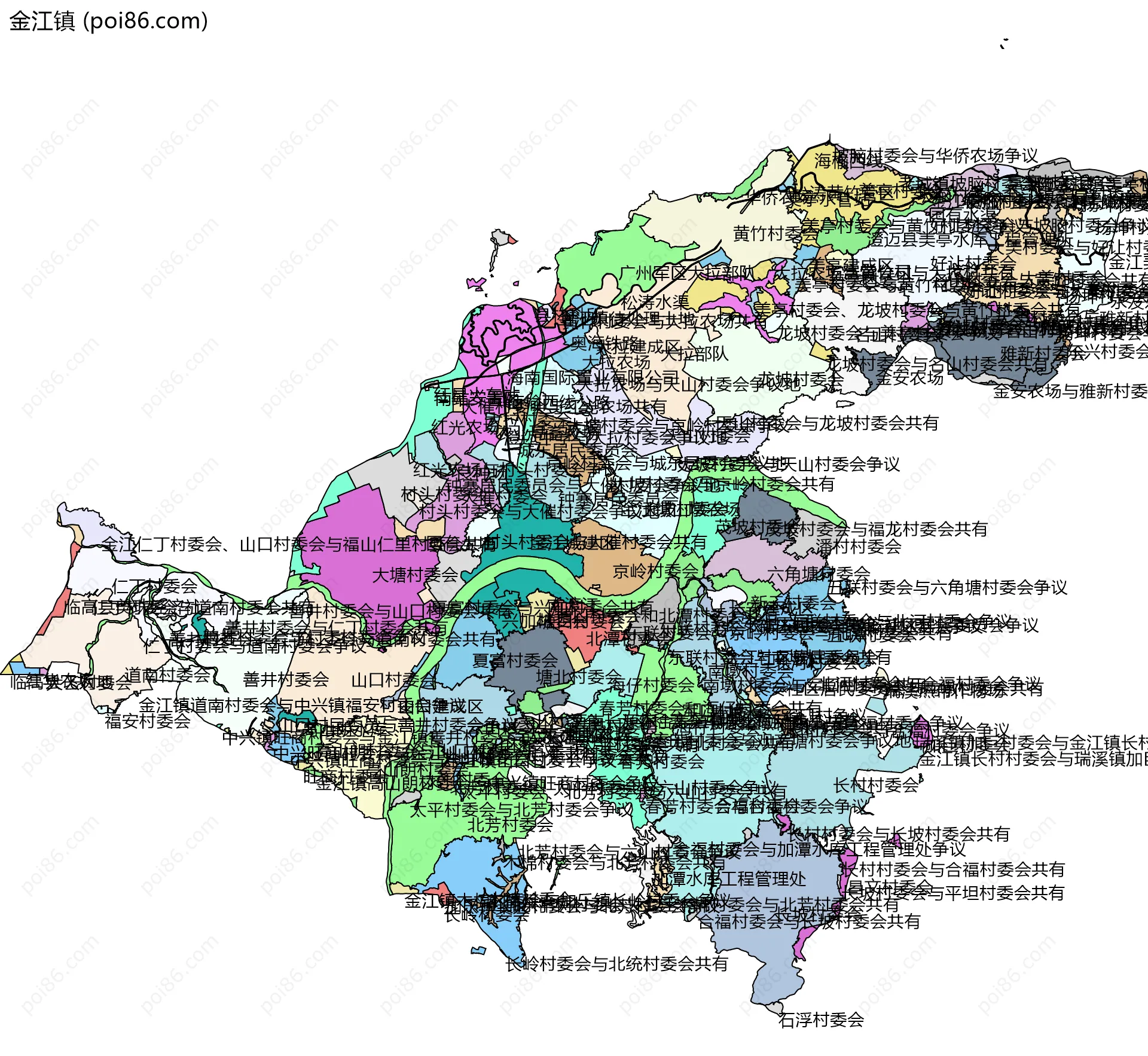 金江镇边界地图(五级行政区划)