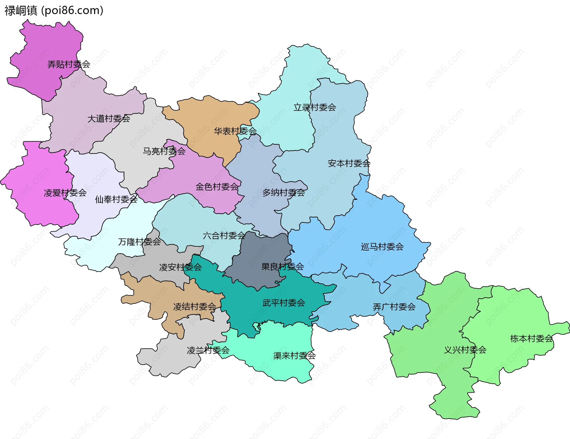 禄峒镇边界地图(五级行政区划)