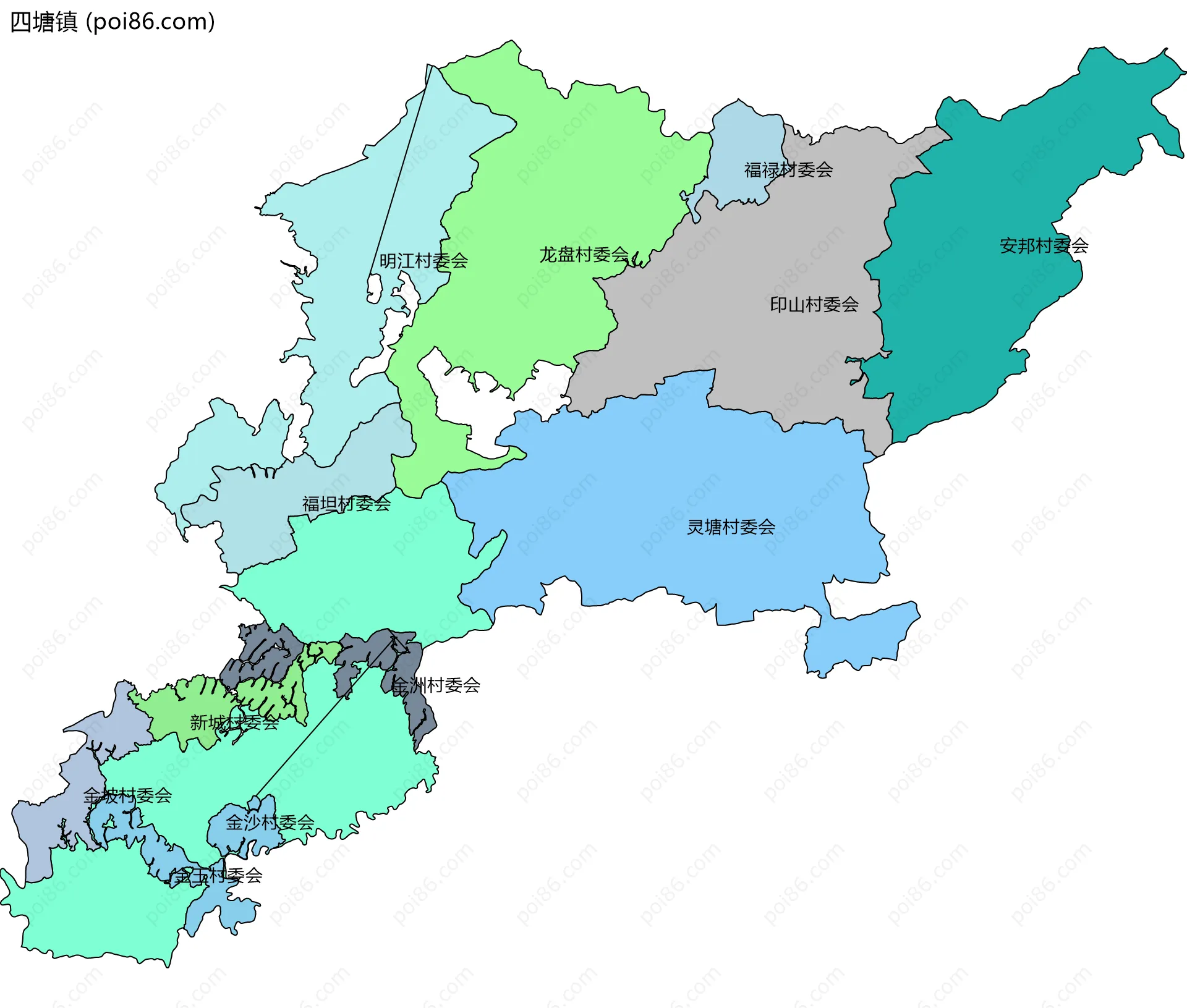 四塘镇边界地图(五级行政区划)
