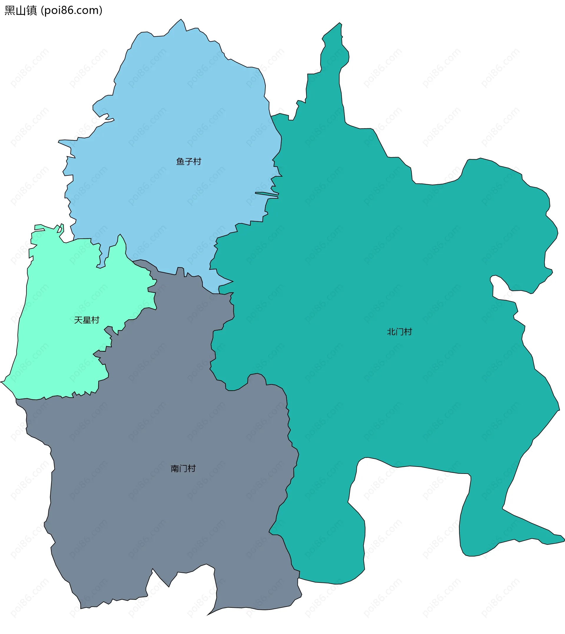 黑山镇边界地图(五级行政区划)