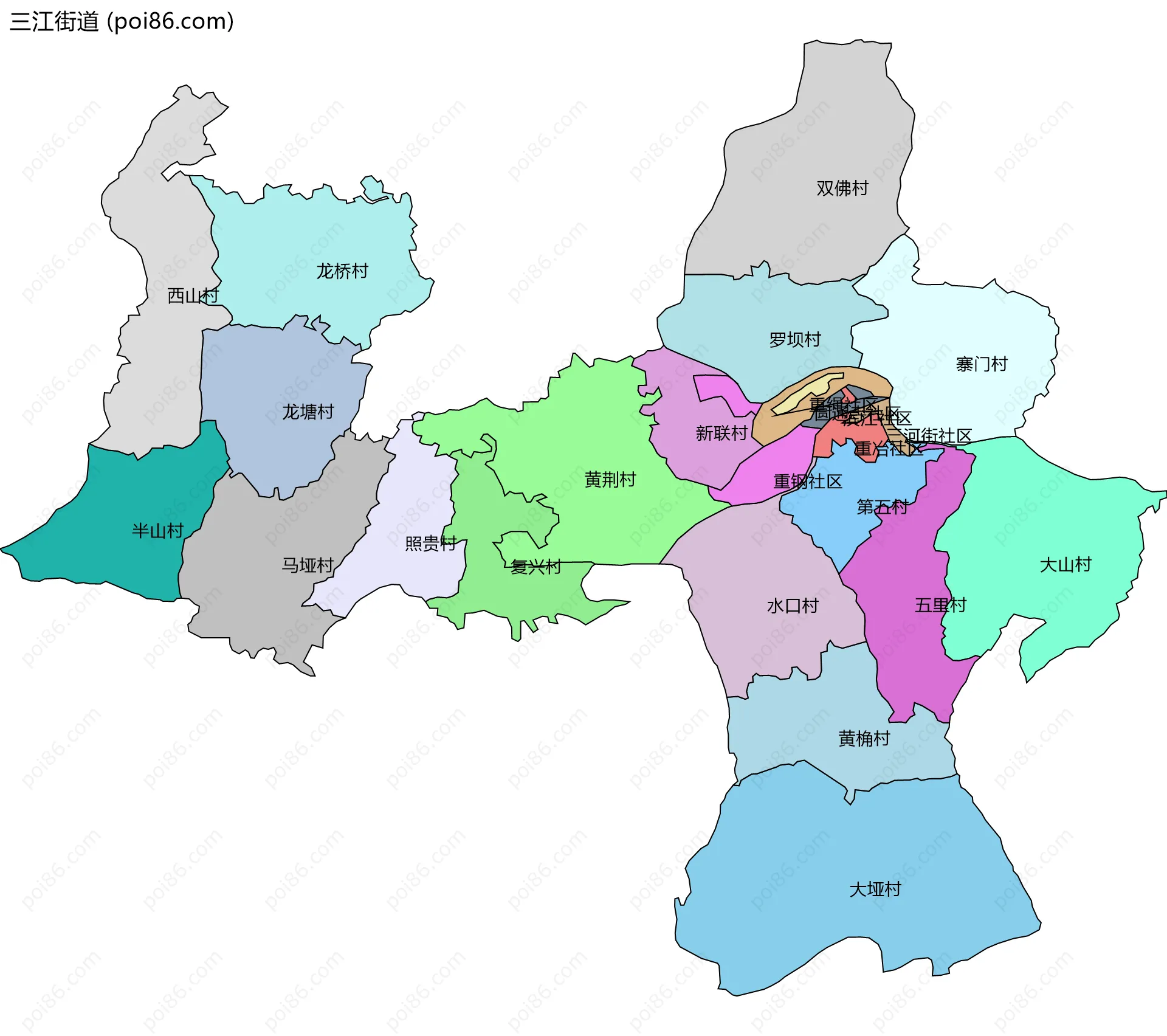 三江街道边界地图(五级行政区划)