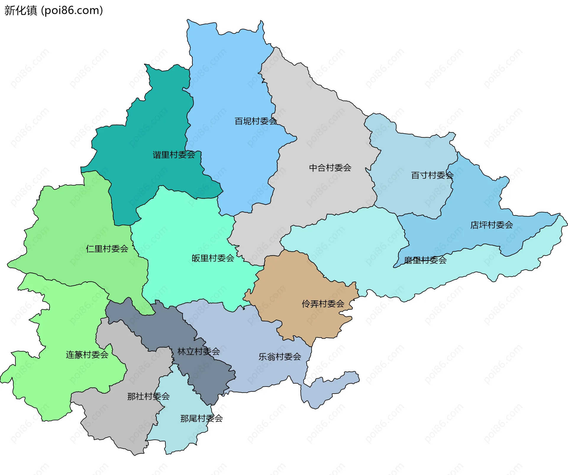 新化镇边界地图(五级行政区划)