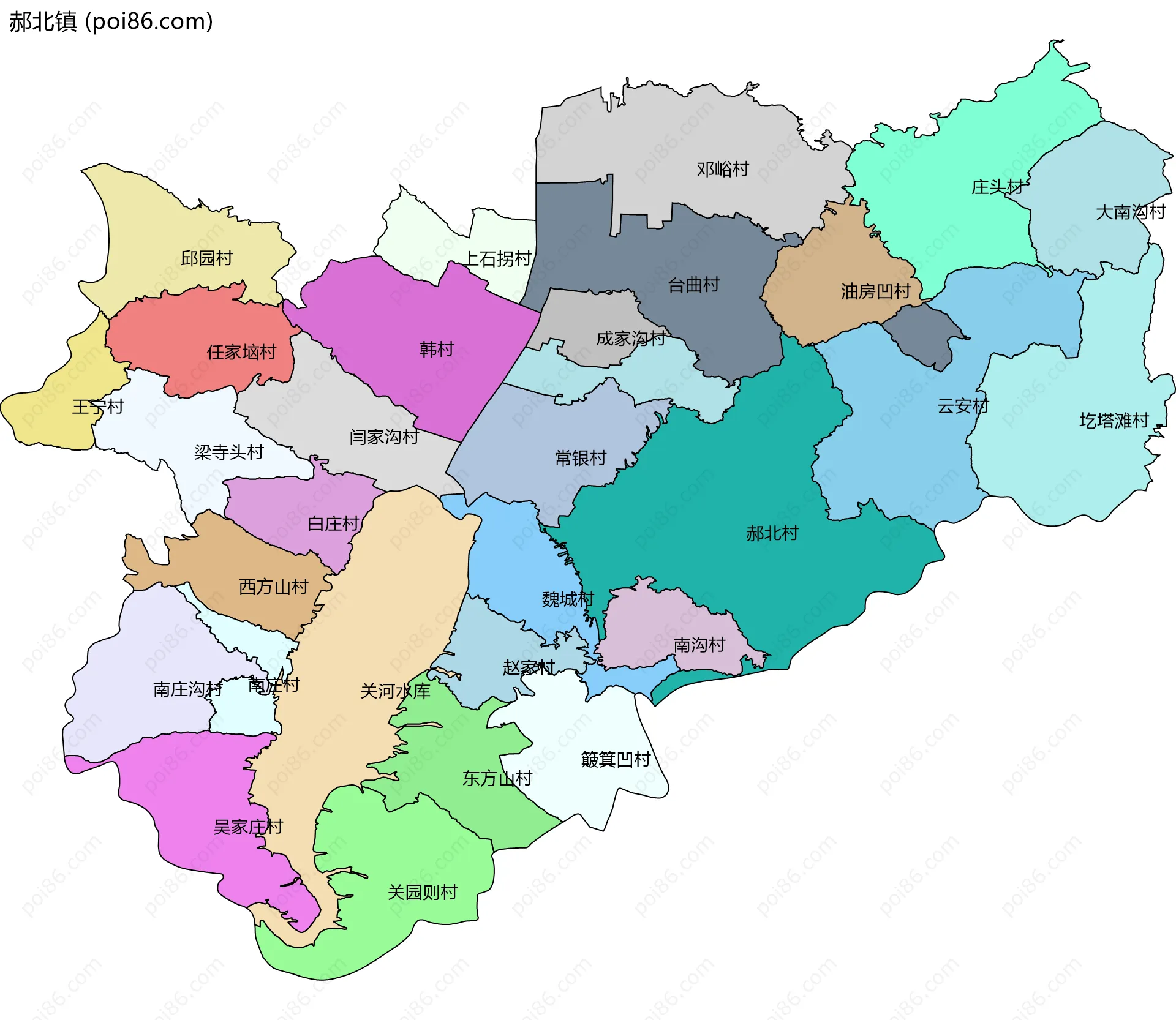 郝北镇边界地图(五级行政区划)