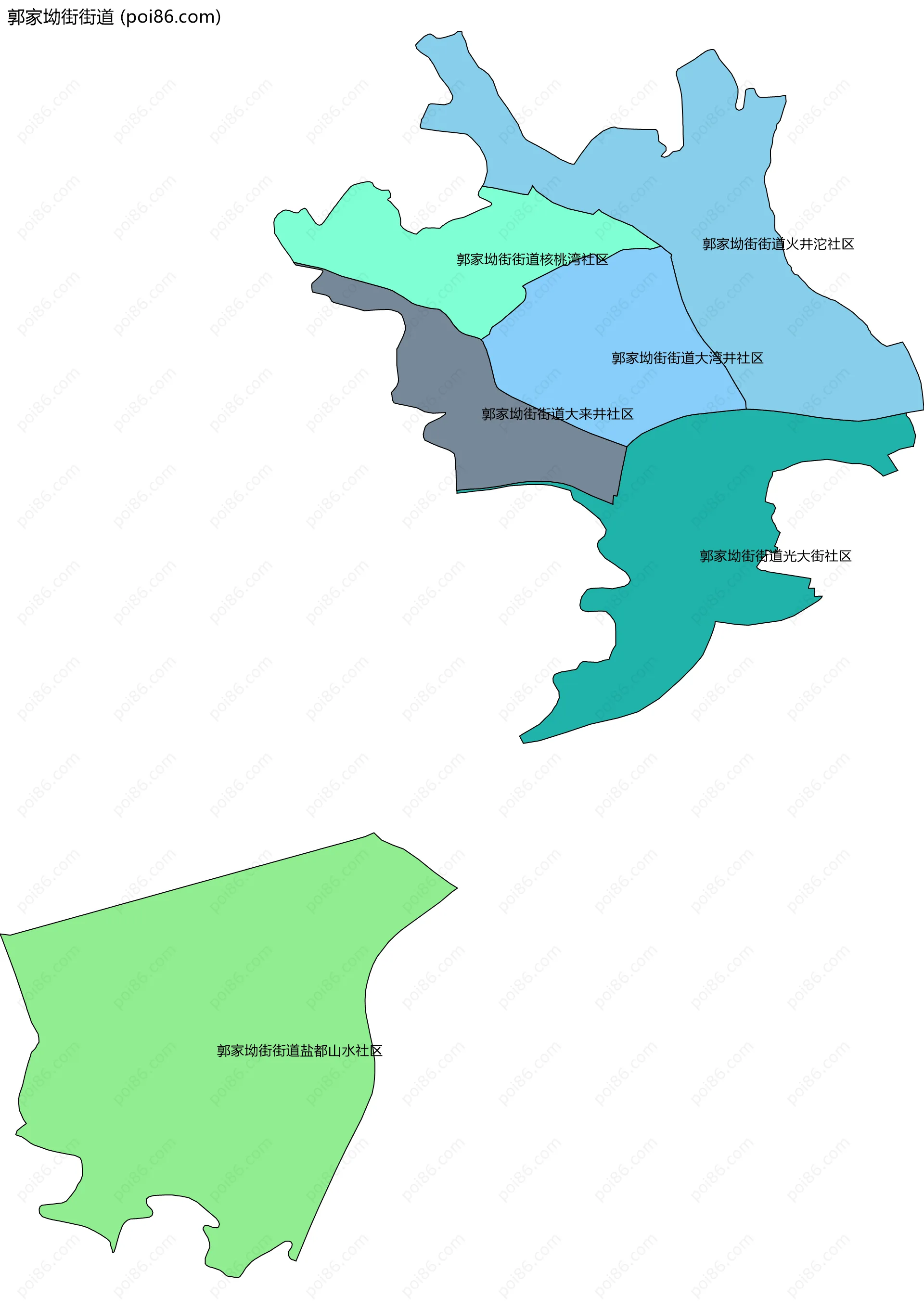 郭家坳街街道边界地图(五级行政区划)