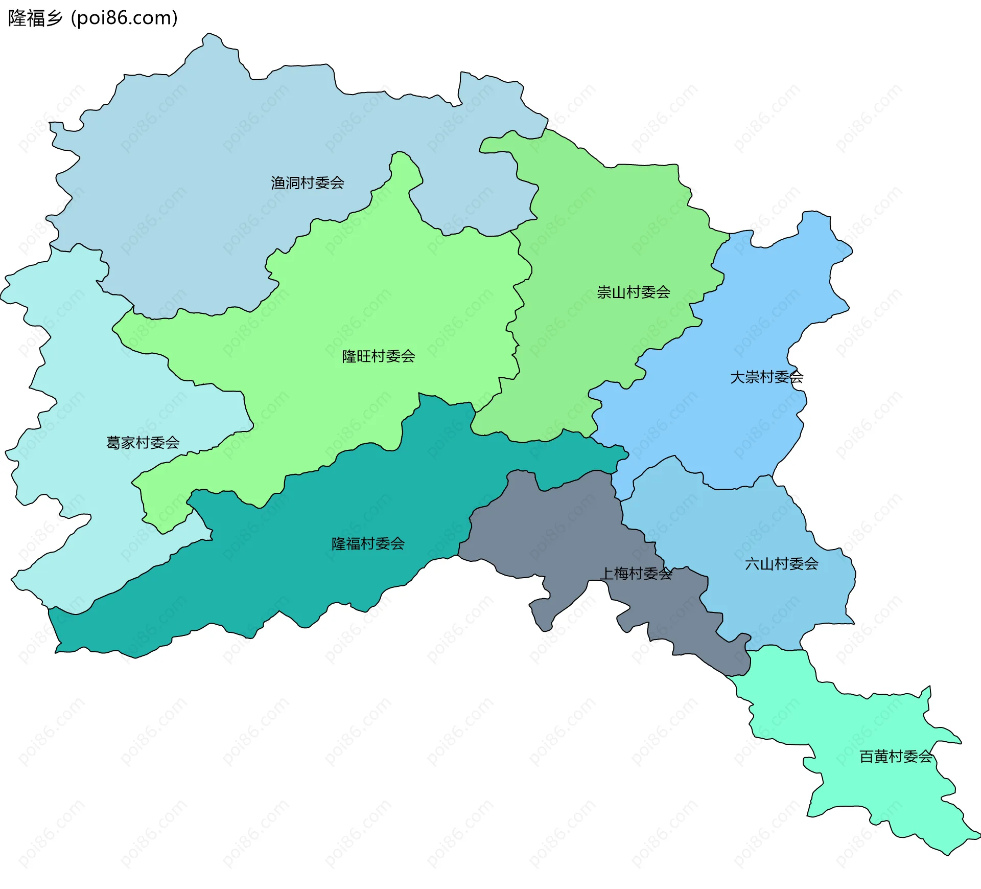 隆福乡边界地图(五级行政区划)