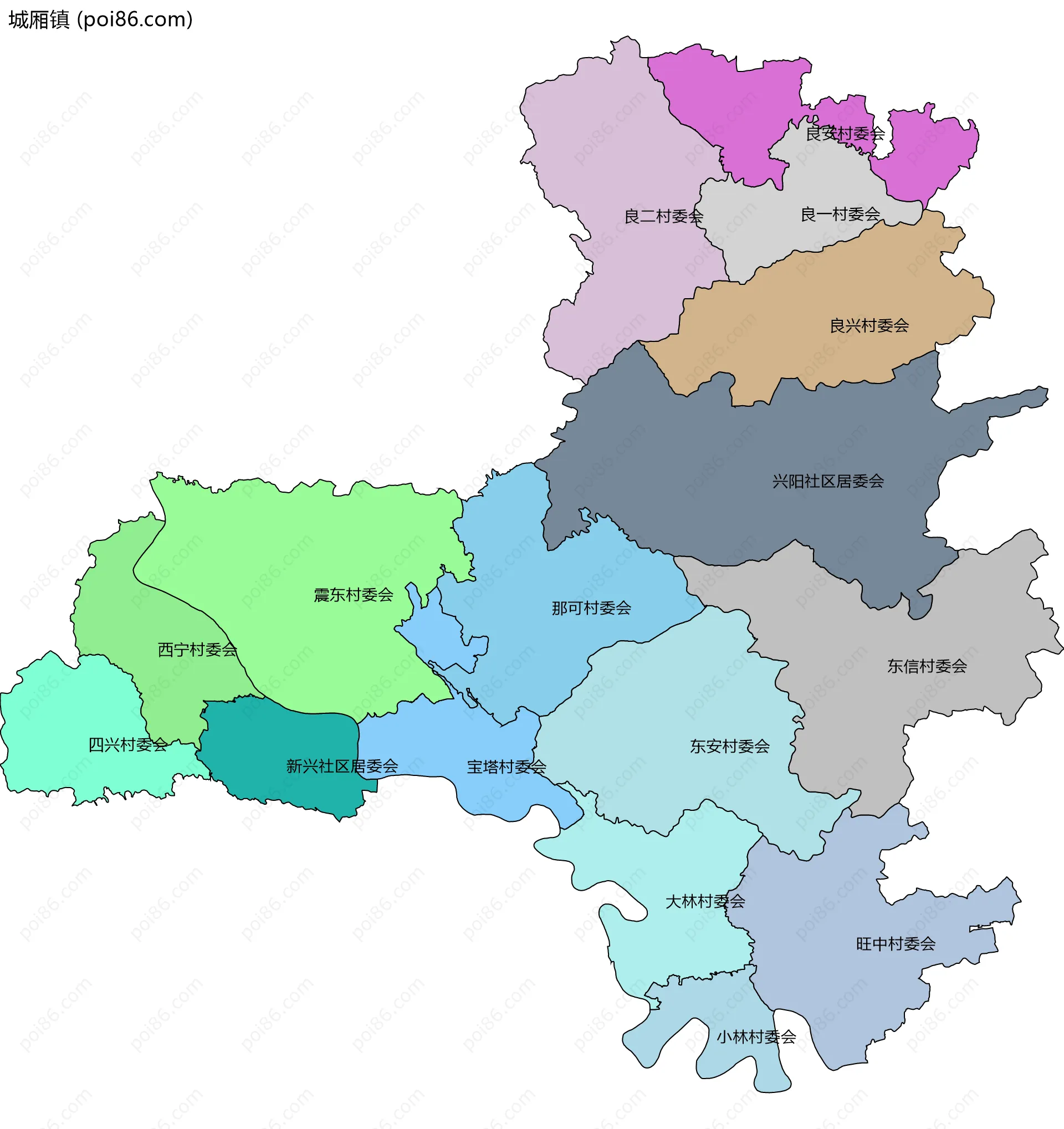 城厢镇边界地图(五级行政区划)