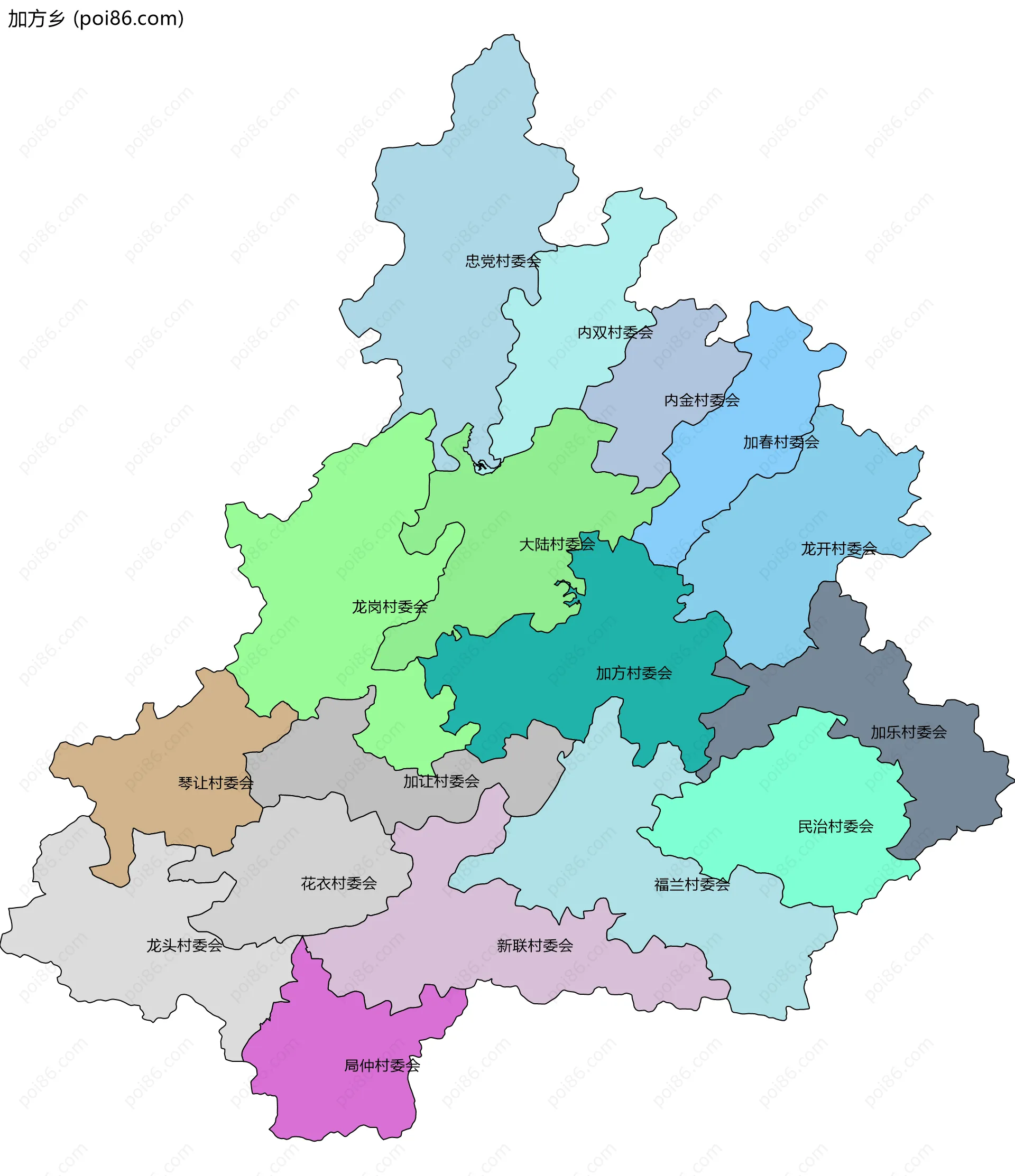 加方乡边界地图(五级行政区划)